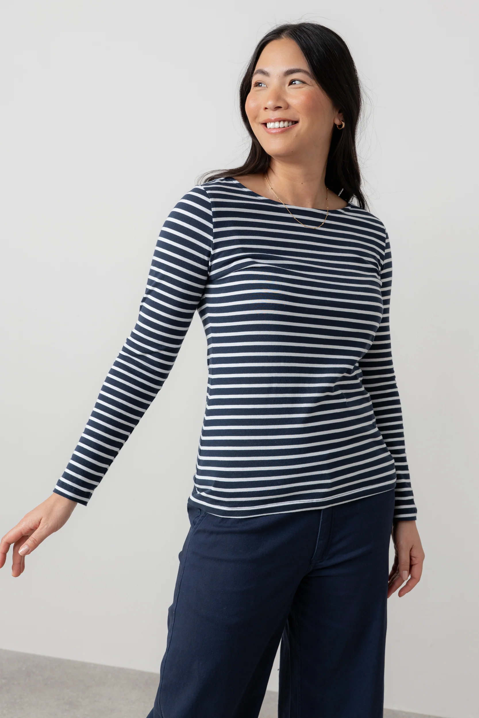 Monica Jersey Striped Long Sleeve Top Navy - Image 4