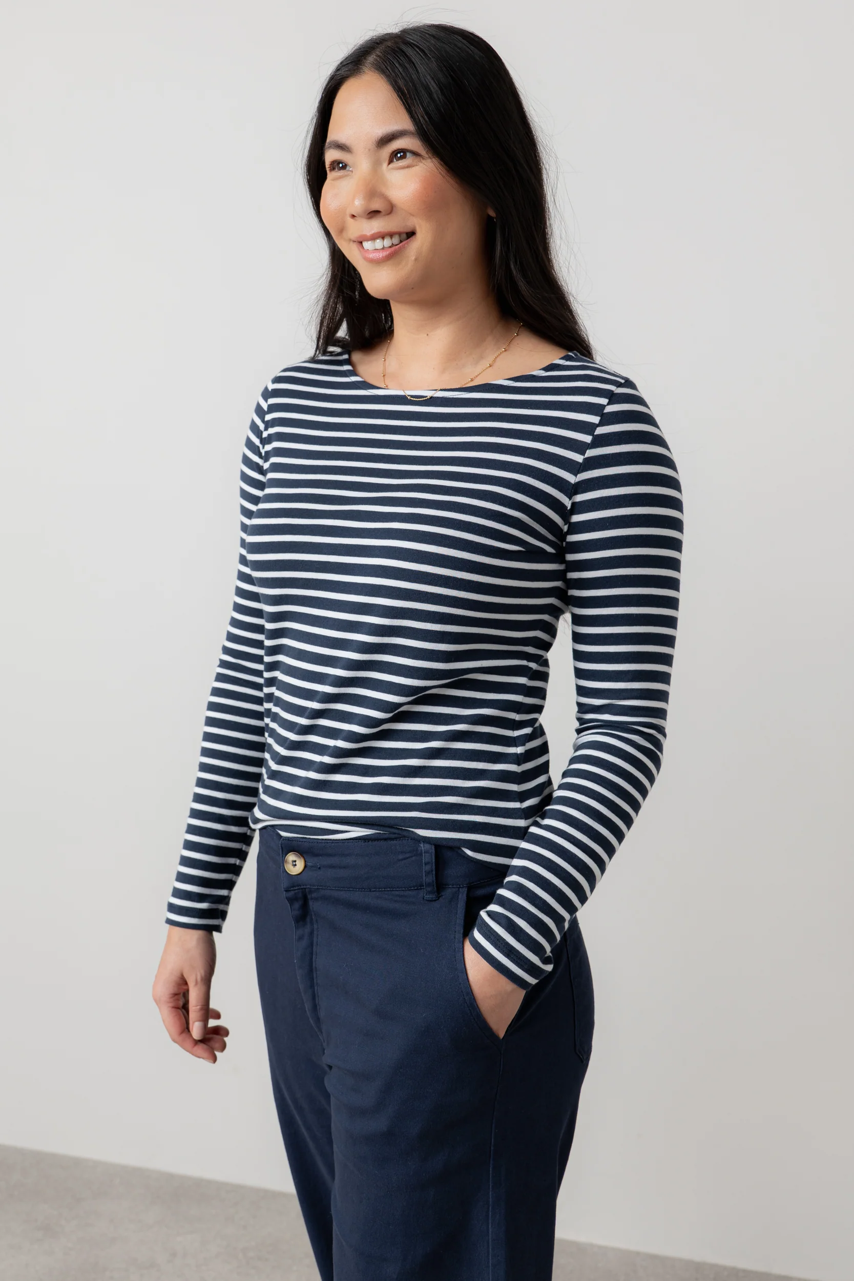 Monica Jersey Striped Long Sleeve Top Navy - Image 5