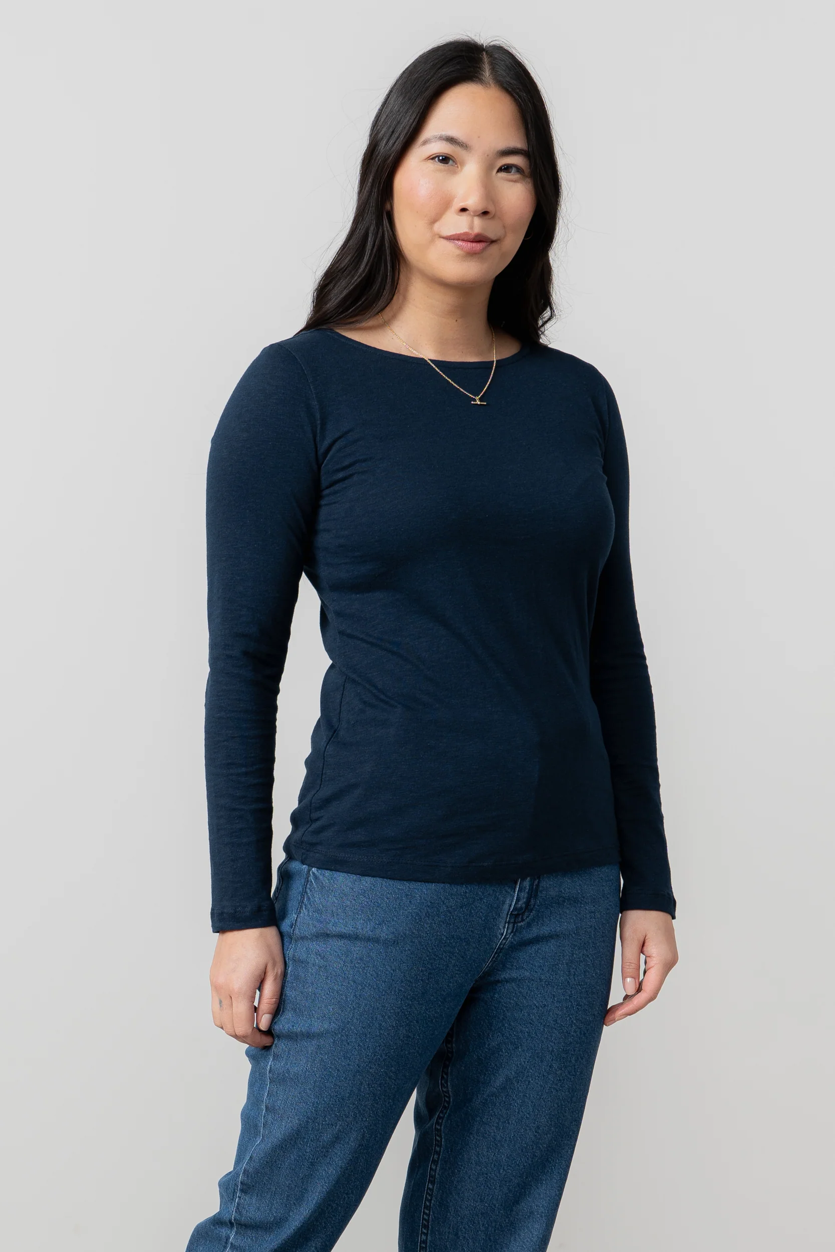 Monica Organic Cotton Jersey Top Navy - Image 3