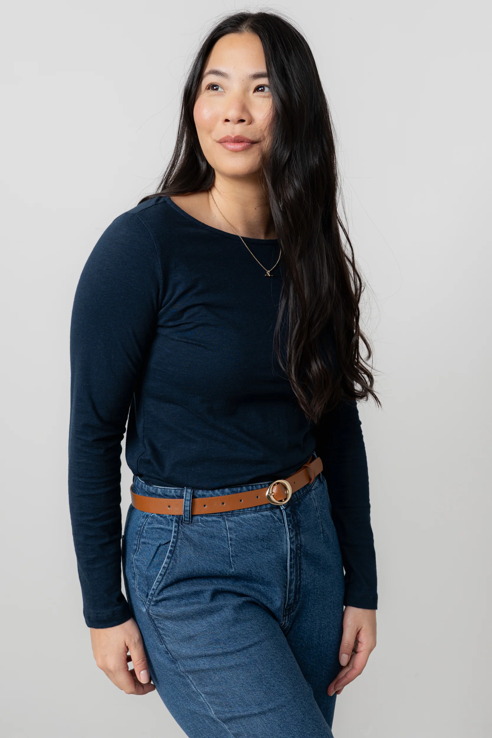 Monica Organic Cotton Jersey Top Navy - Image 5