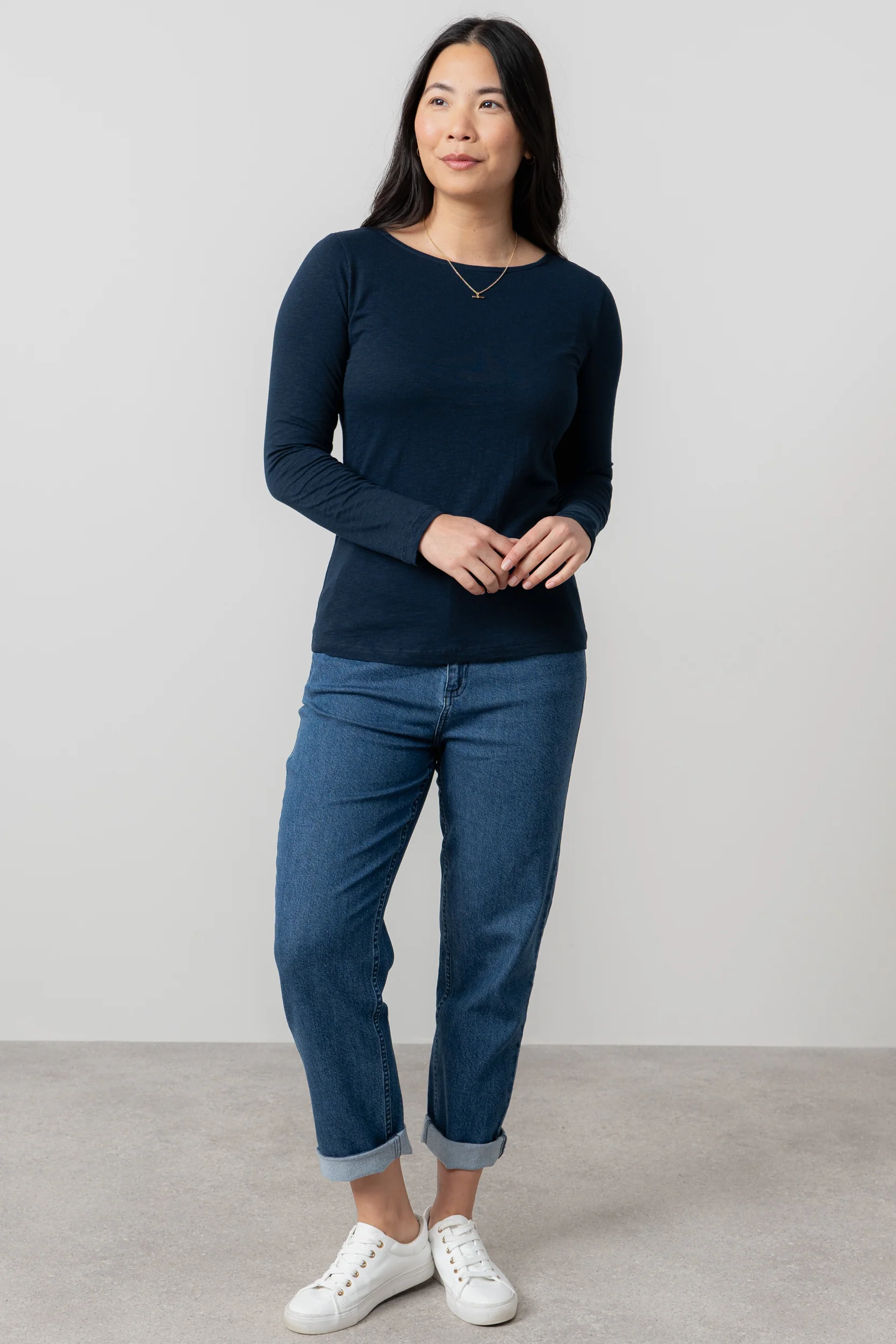 Monica Organic Cotton Jersey Top Navy - Image 6
