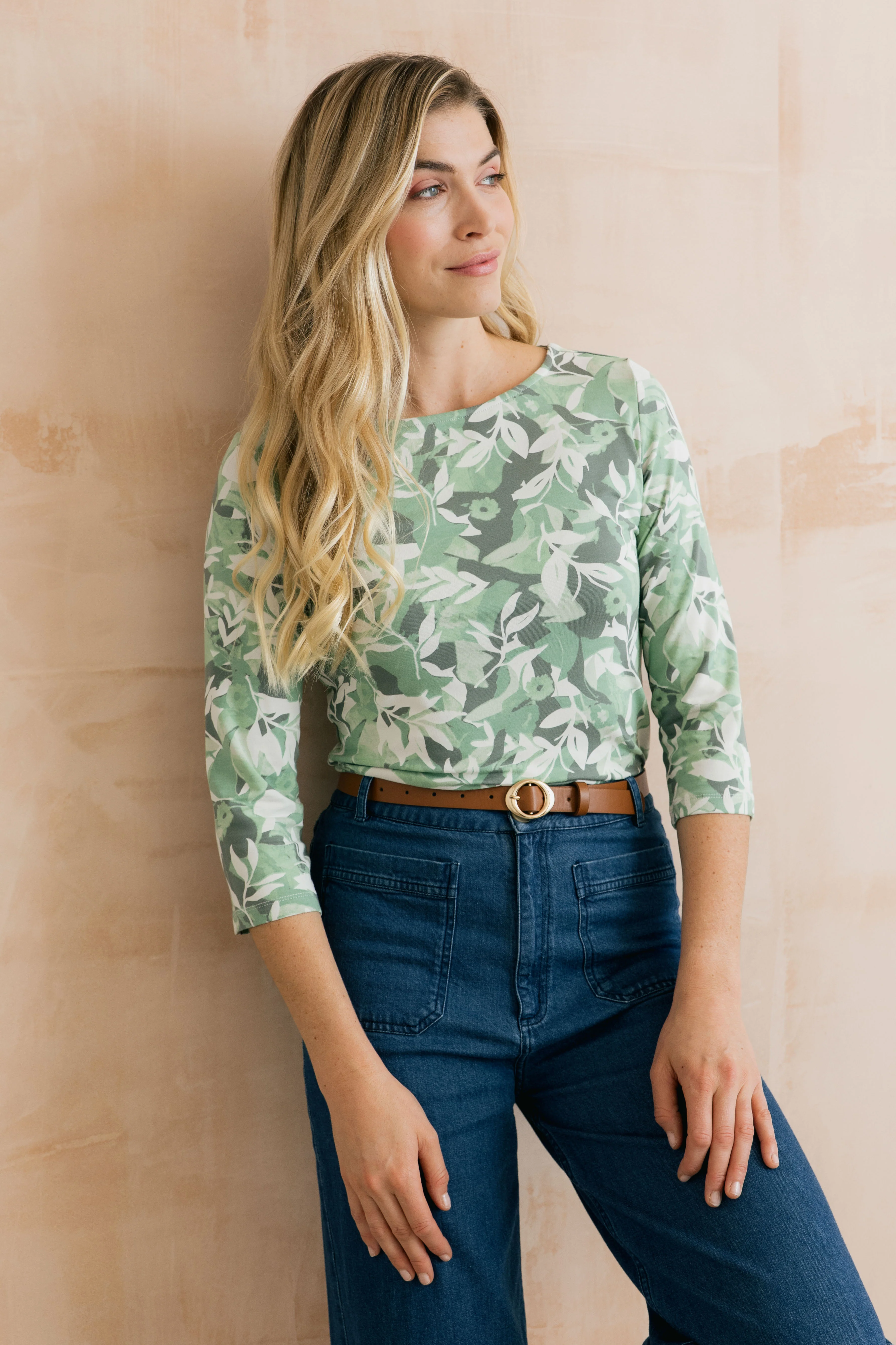 Monica Printed Jersey Top Green - Image 2