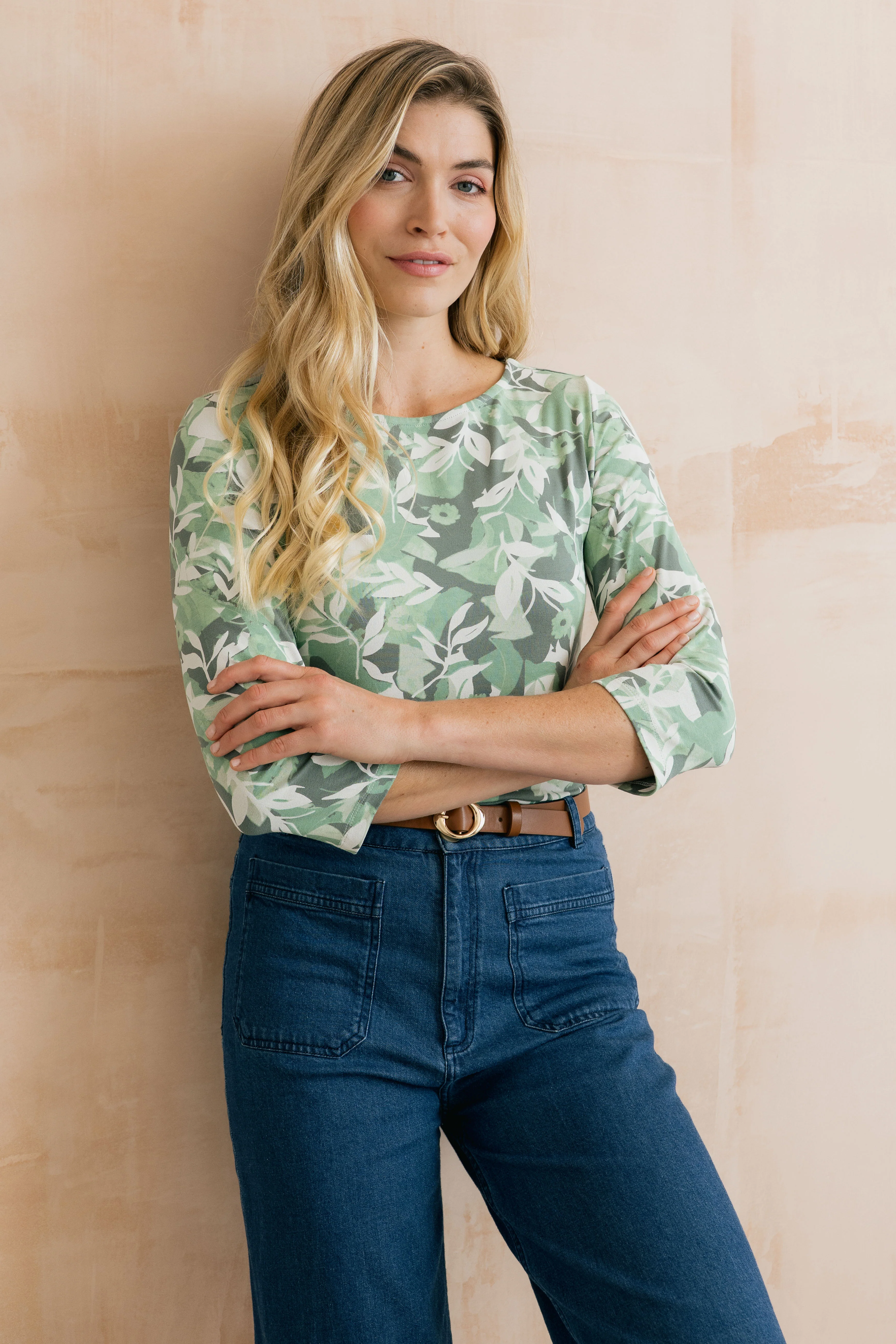 Monica Printed Jersey Top Green - Image 6