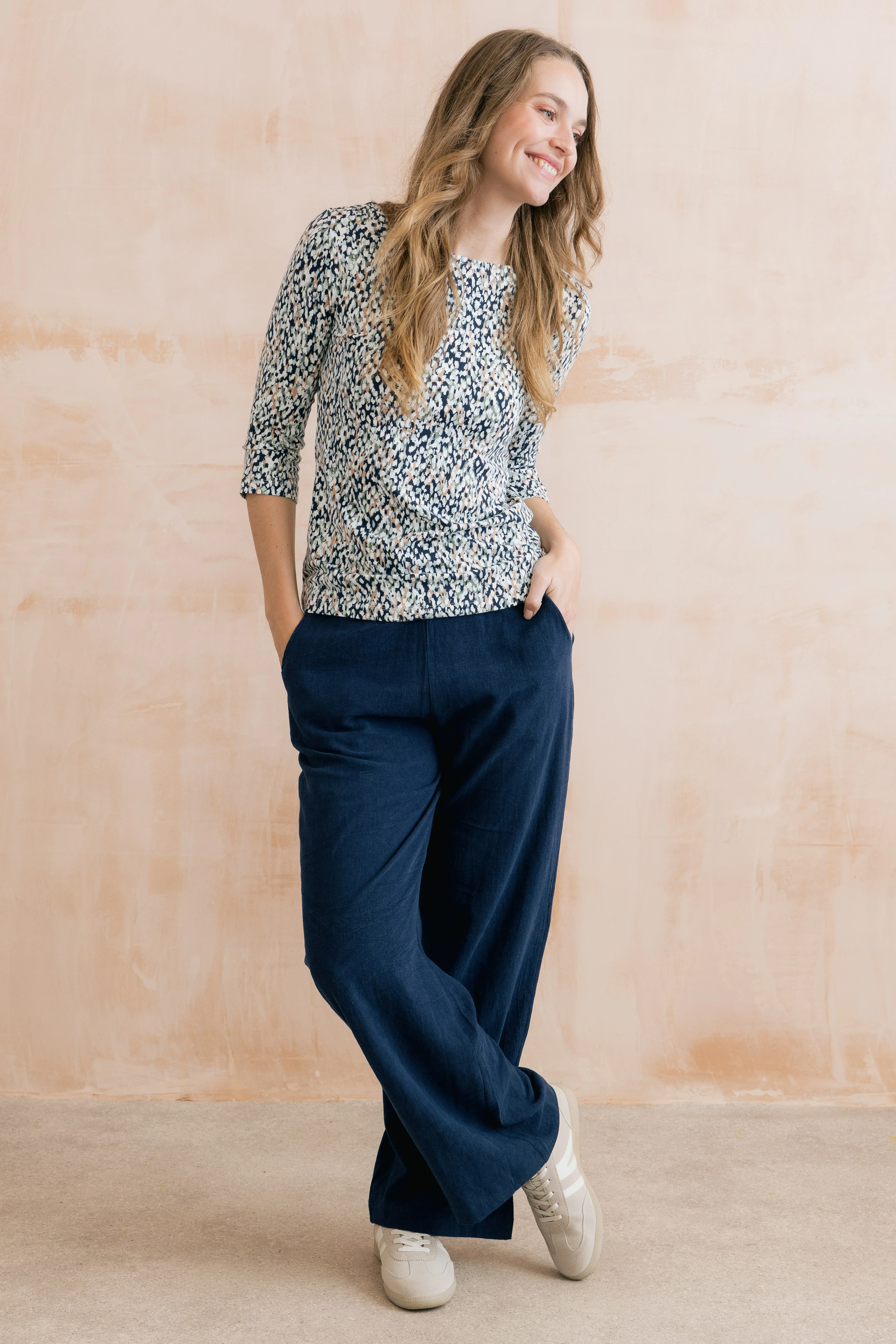 Monica Restore Print Organic Cotton Jersey Top Navy - Image 3