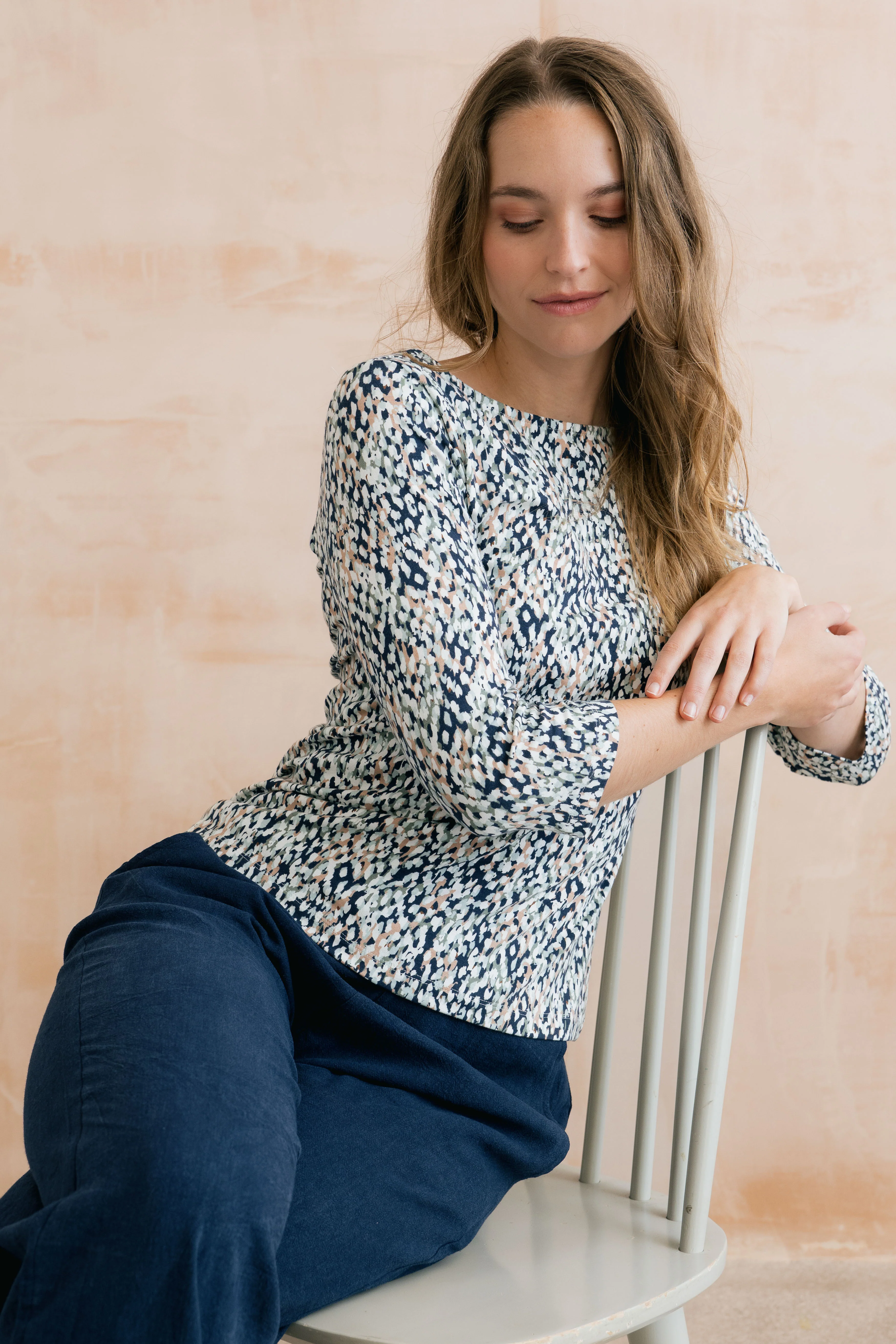 Monica Restore Print Organic Cotton Jersey Top Navy - Image 4