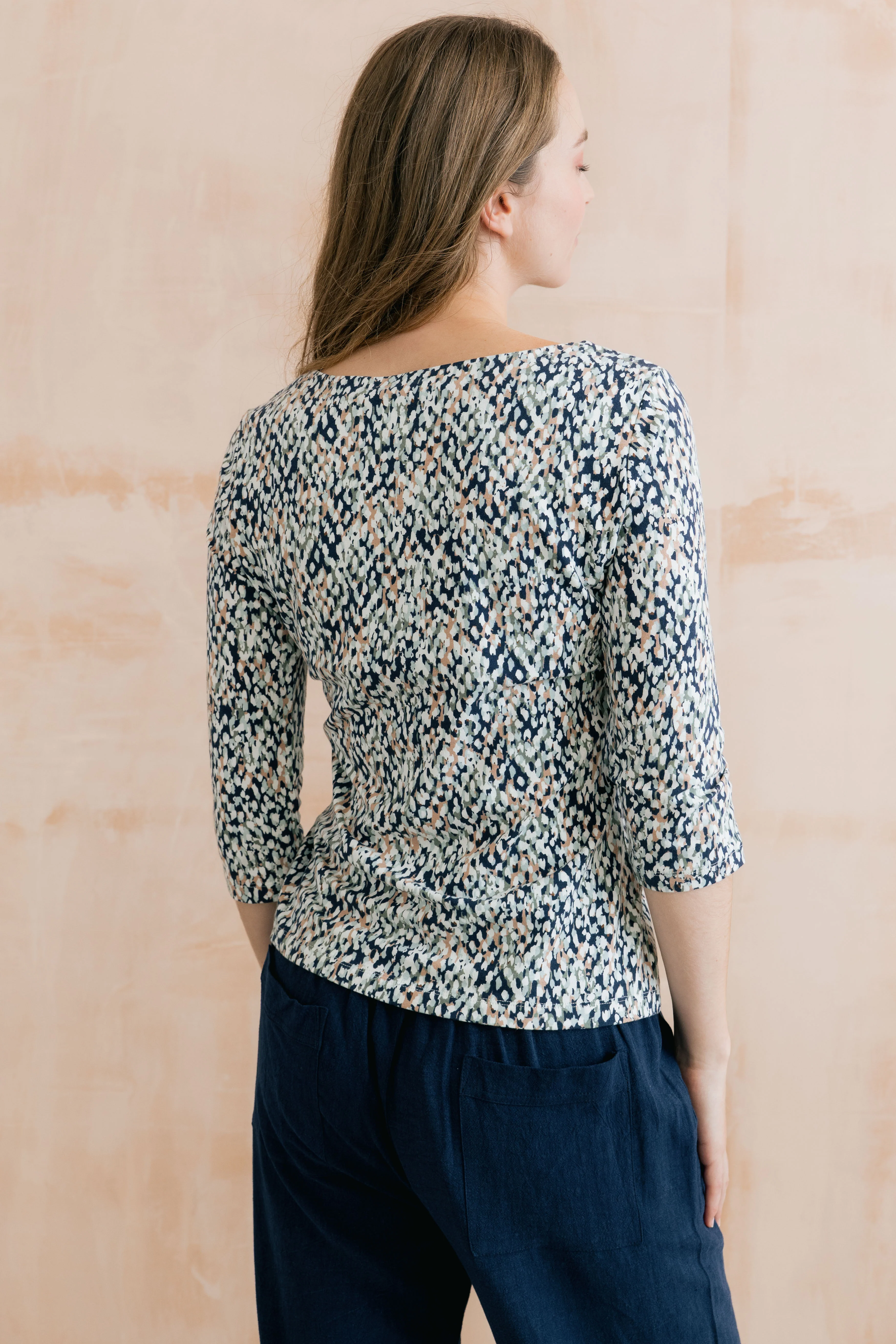 Monica Restore Print Organic Cotton Jersey Top Navy - Image 6