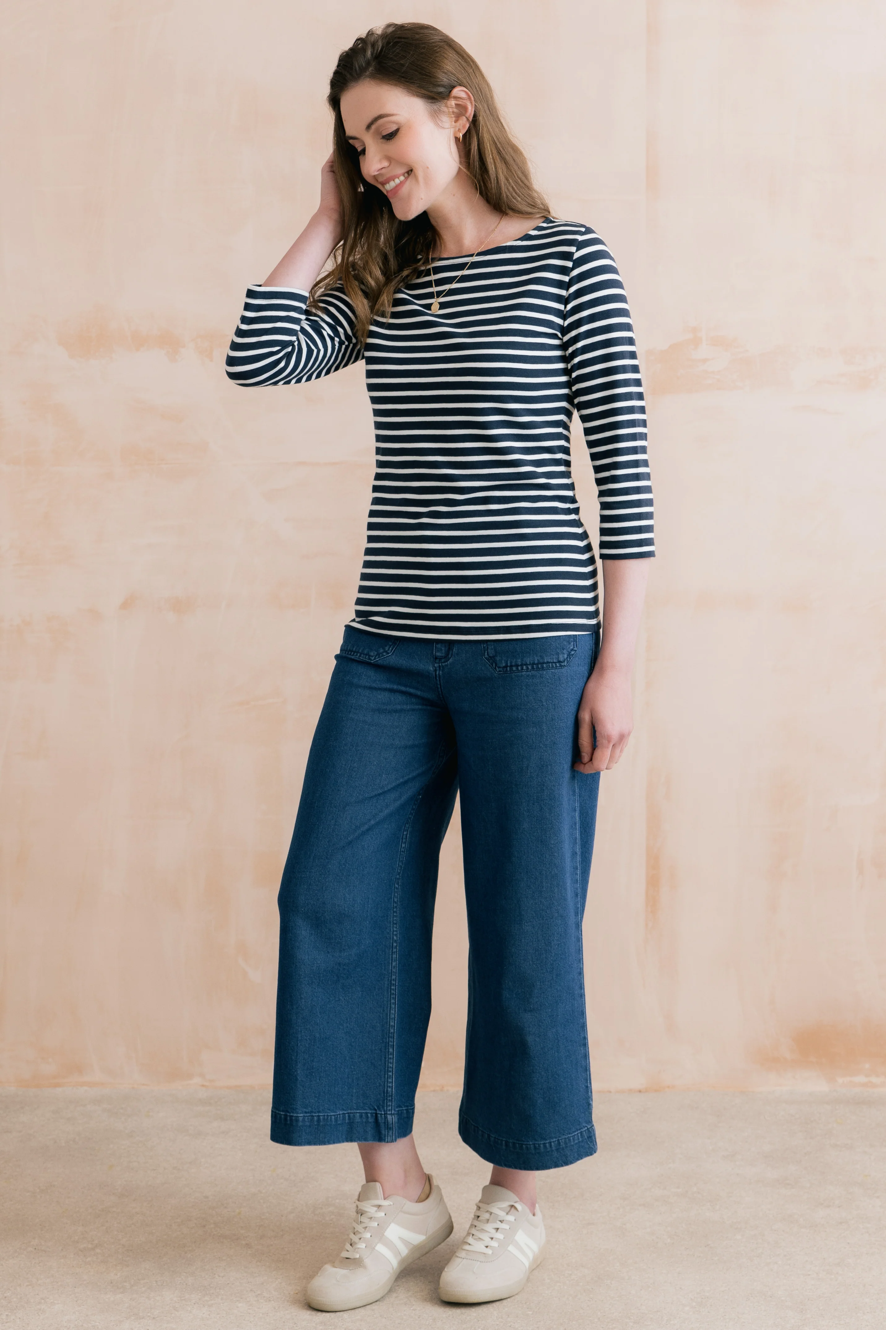 Monica Striped Organic Cotton Jersey Top Navy - Image 4