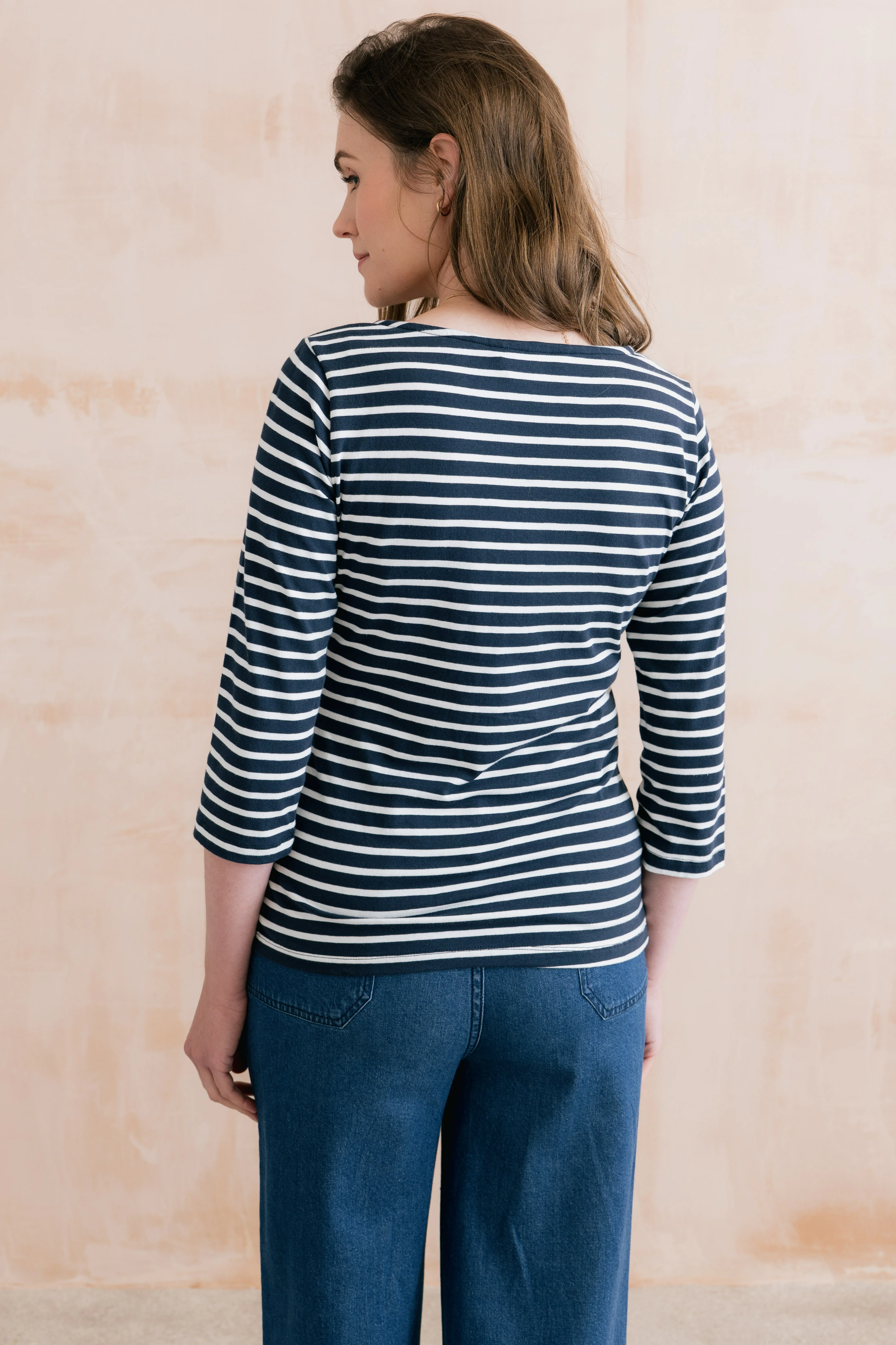 Monica Striped Organic Cotton Jersey Top Navy - Image 5