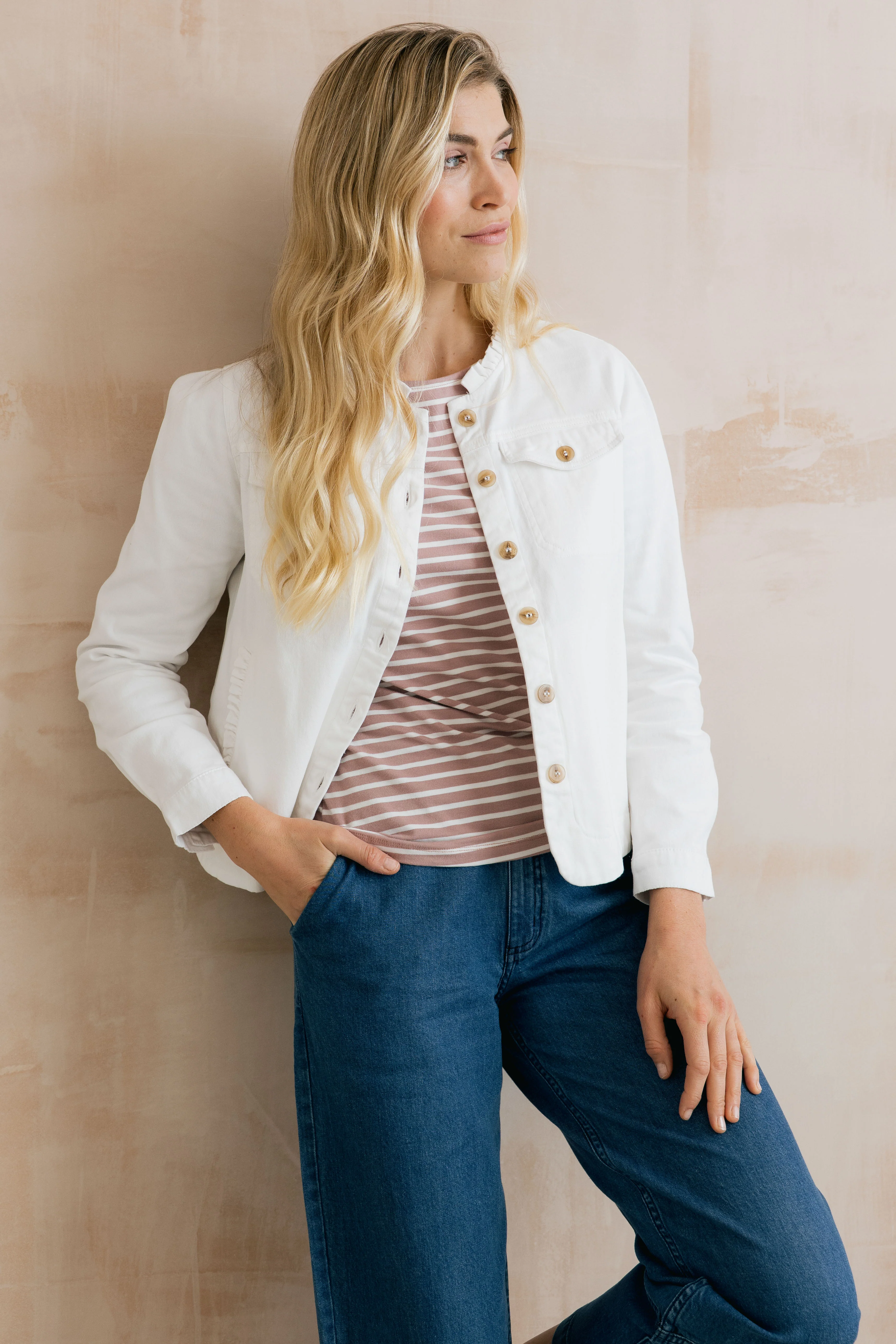 Monica Striped Organic Cotton Jersey Top Soft Pink - Image 3
