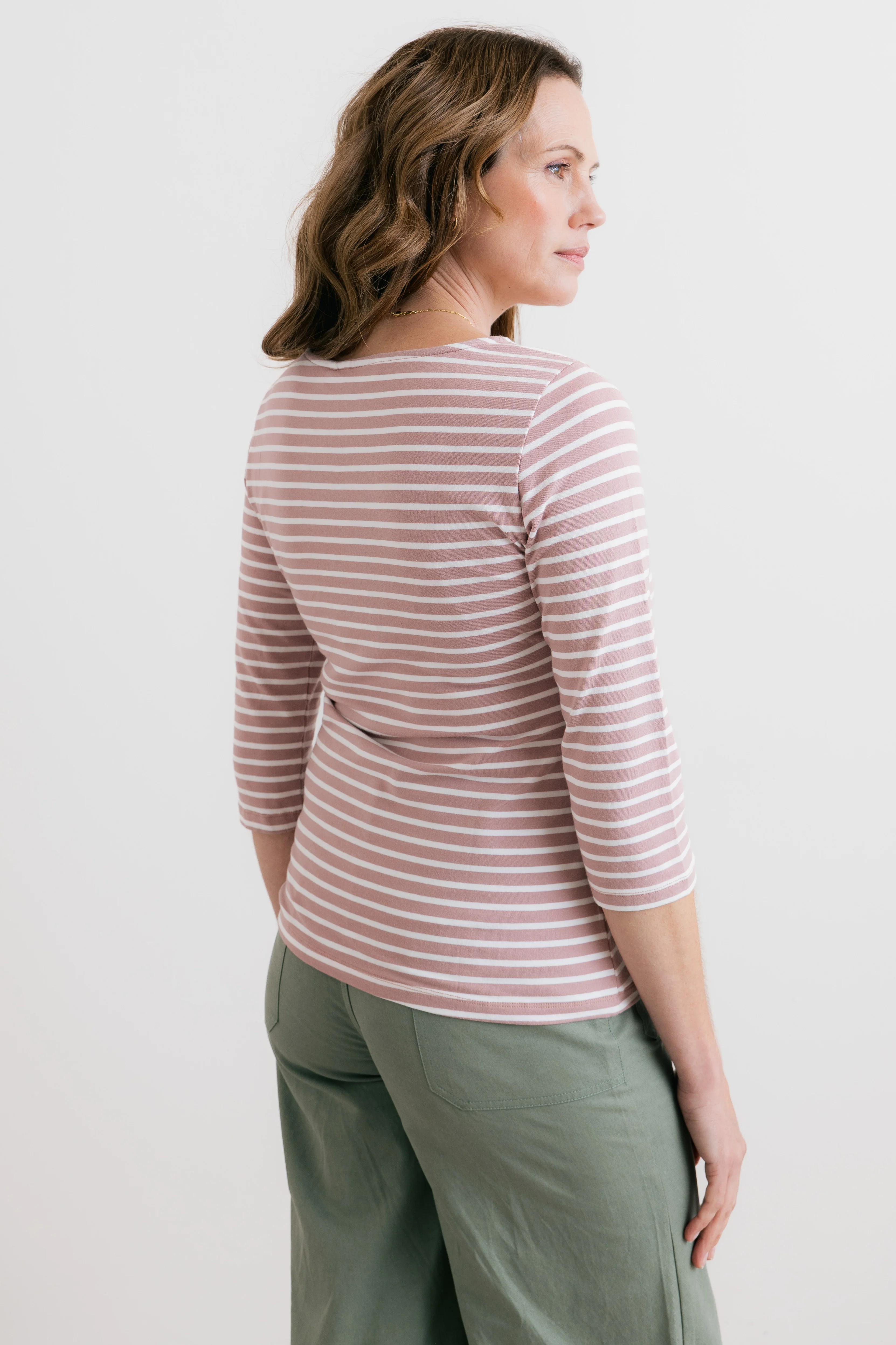 Monica Striped Organic Cotton Jersey Top Soft Pink - Image 5