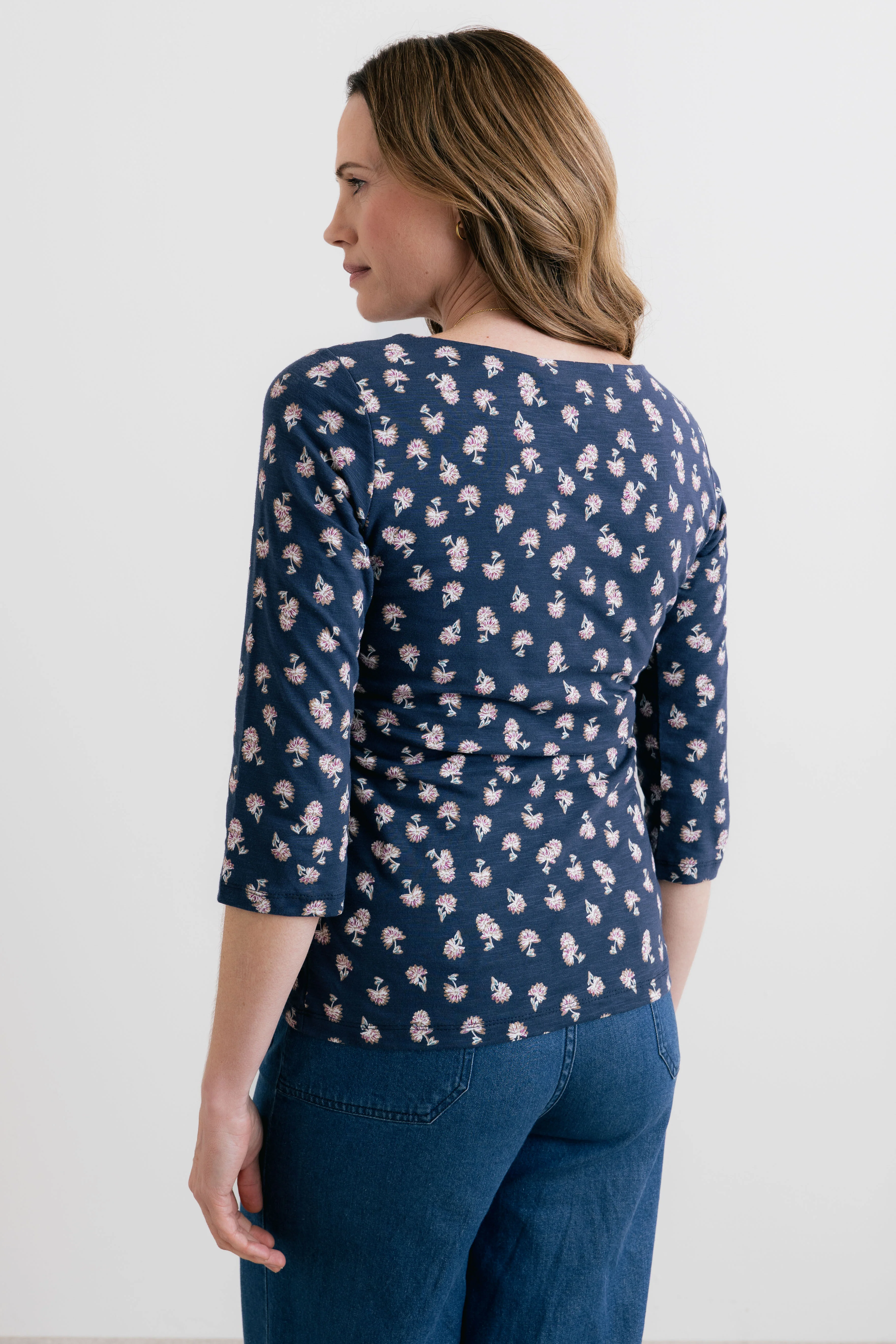Monica Verbena Print Organic Cotton Jersey Top Navy - Image 4