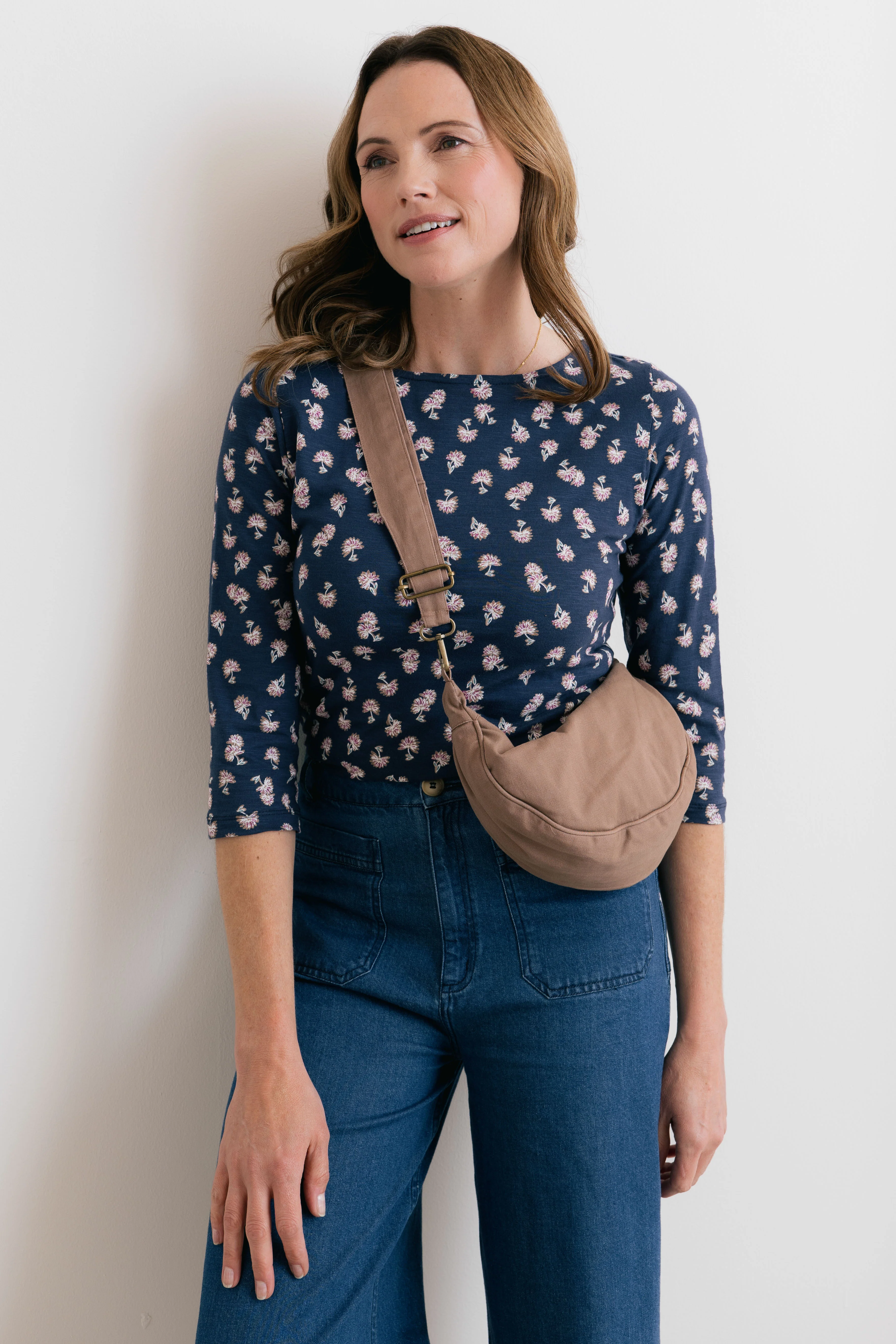 Monica Verbena Print Organic Cotton Jersey Top Navy - Image 5