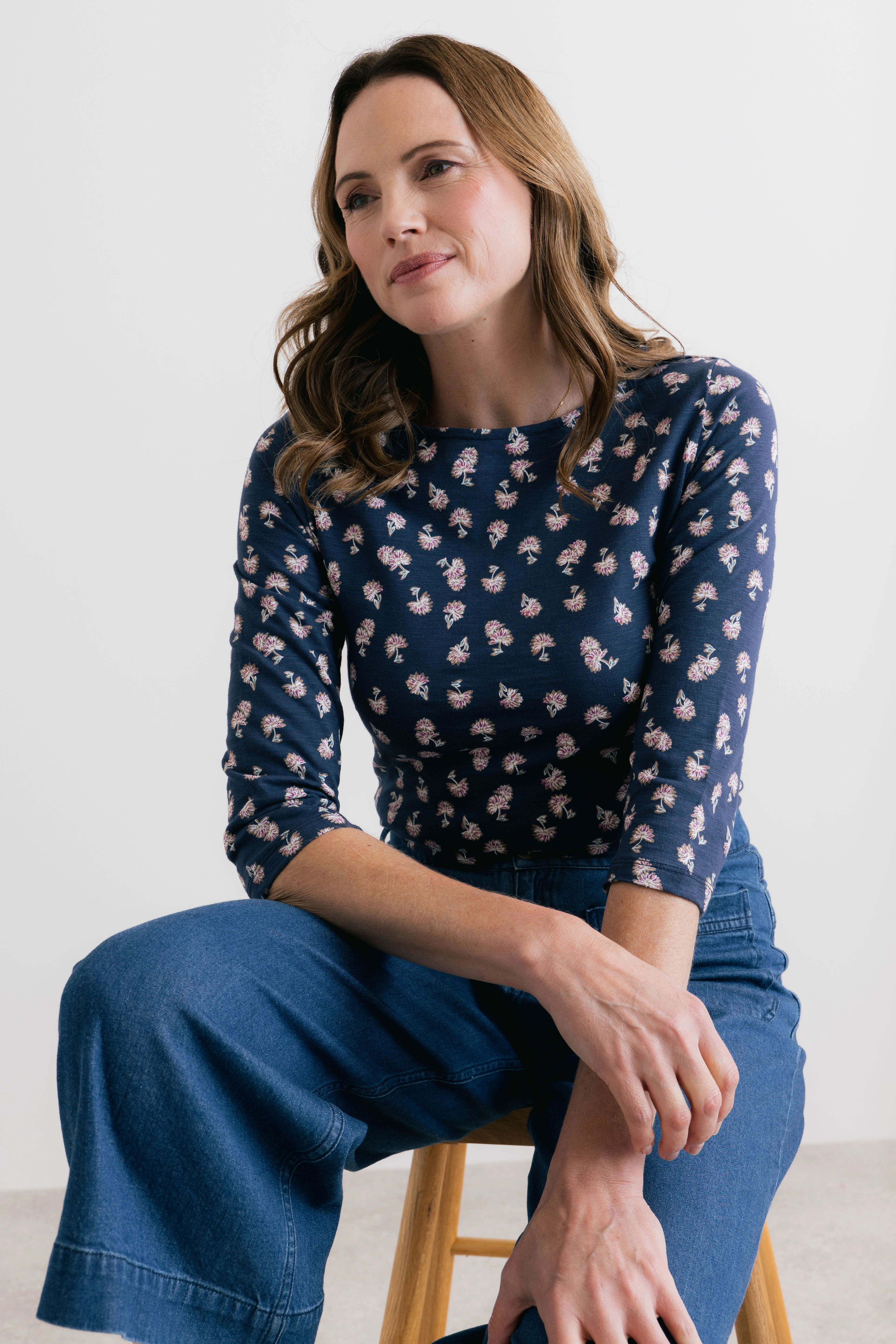 Monica Verbena Print Organic Cotton Jersey Top Navy - Image 6
