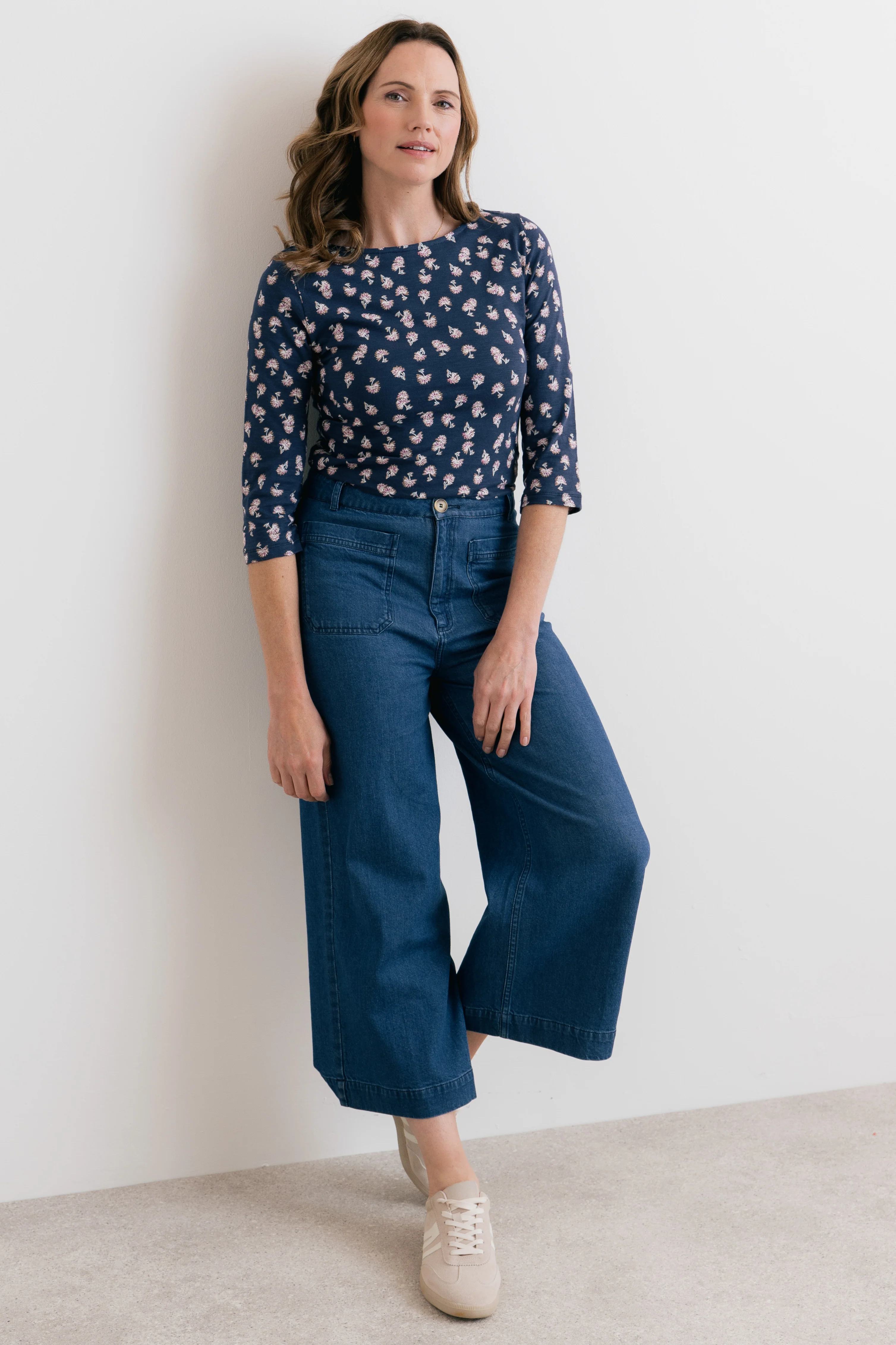 Monica Verbena Print Organic Cotton Jersey Top Navy - Image 7