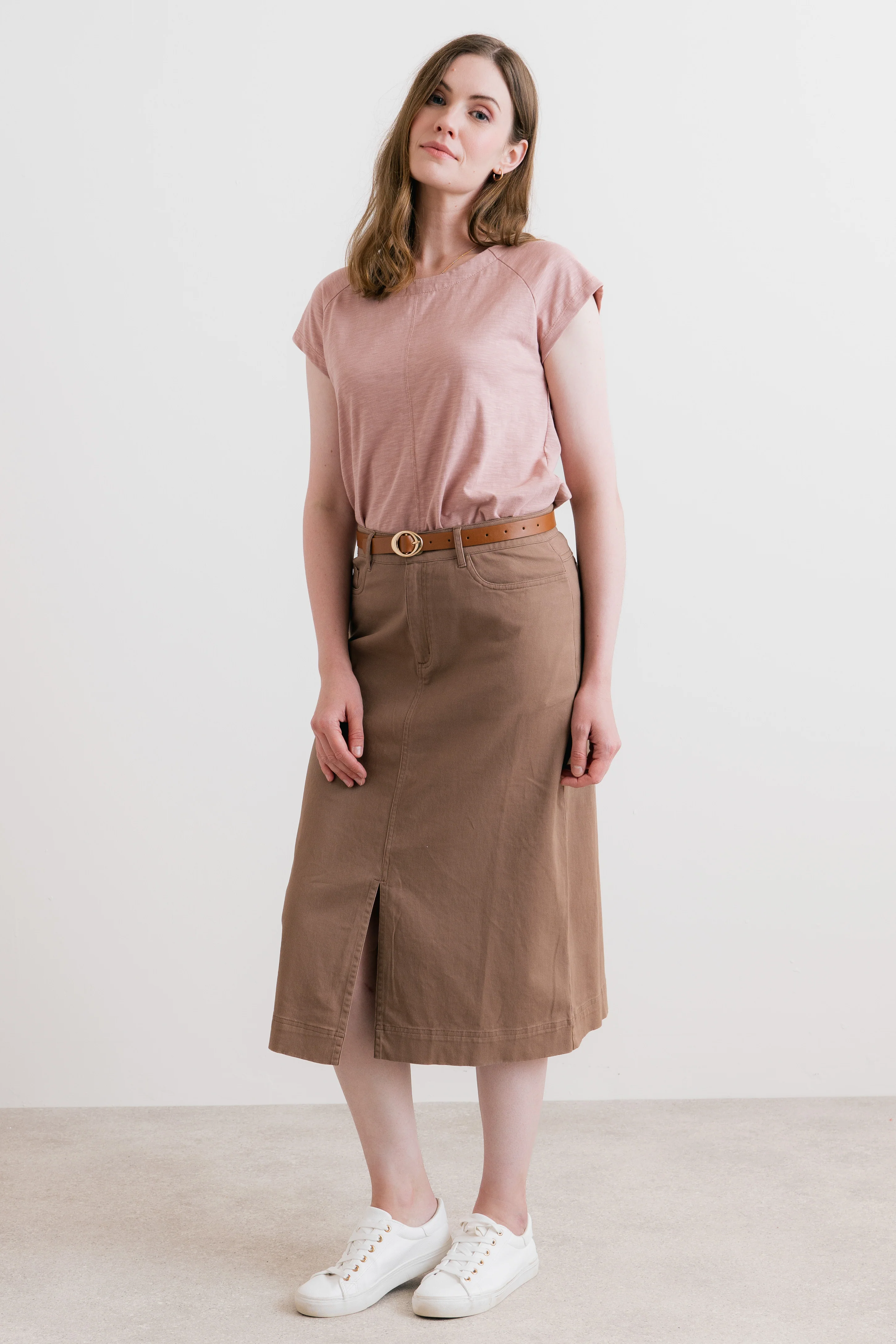 Morwenna Stretch Twill Midi Skirt Mocha - Image 6