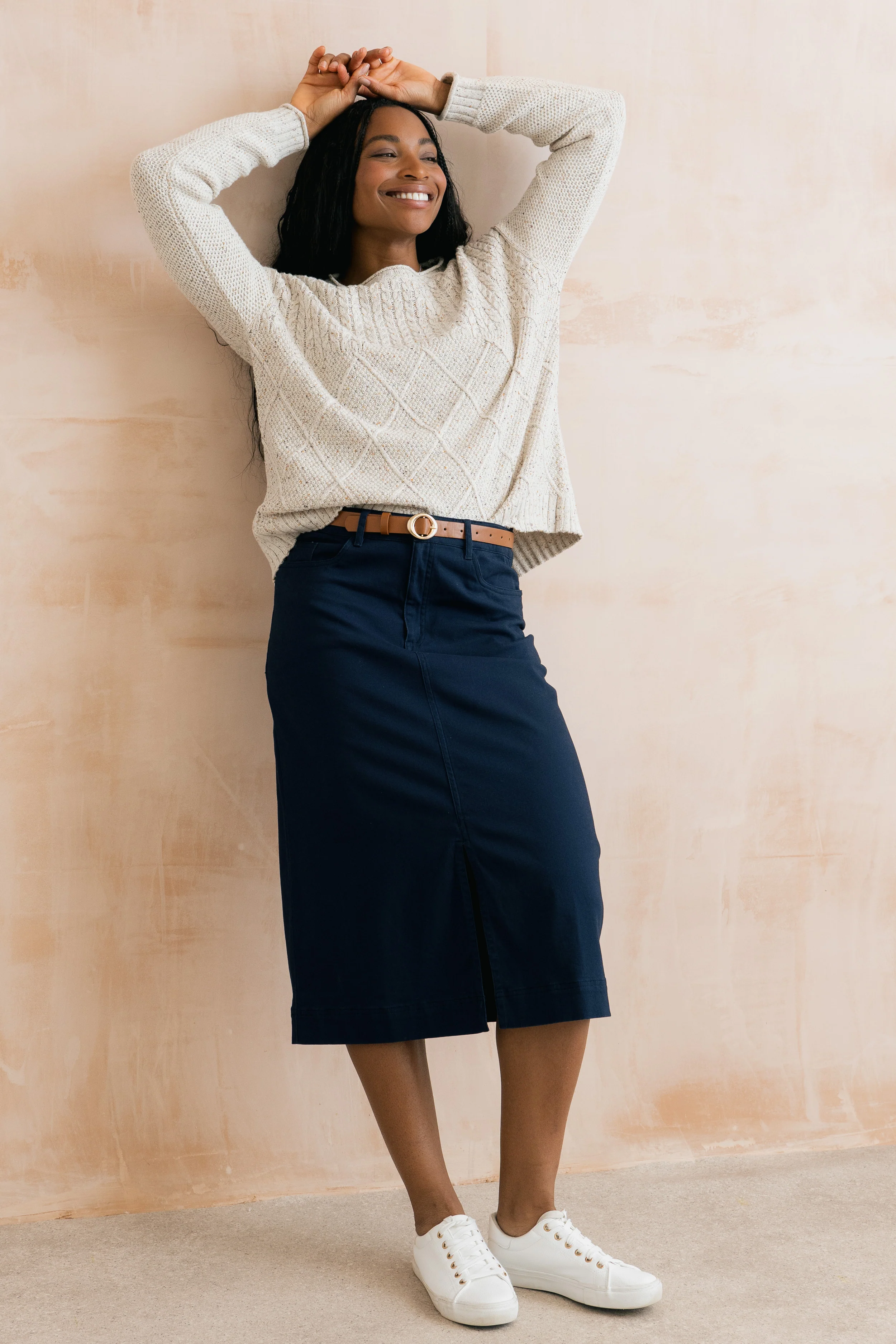 Morwenna Stretch Twill Midi Skirt Navy - Image 2