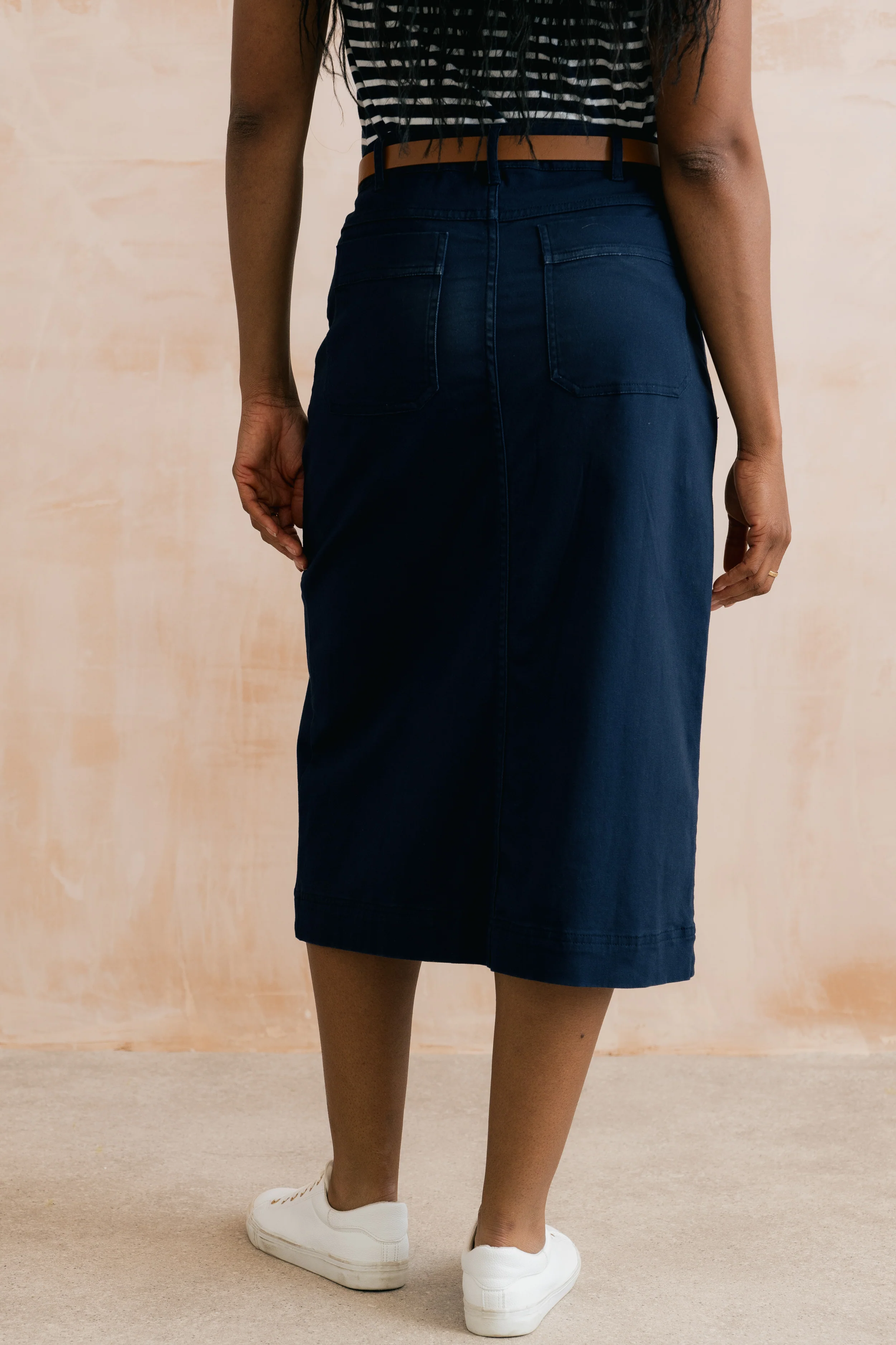 Morwenna Stretch Twill Midi Skirt Navy - Image 3