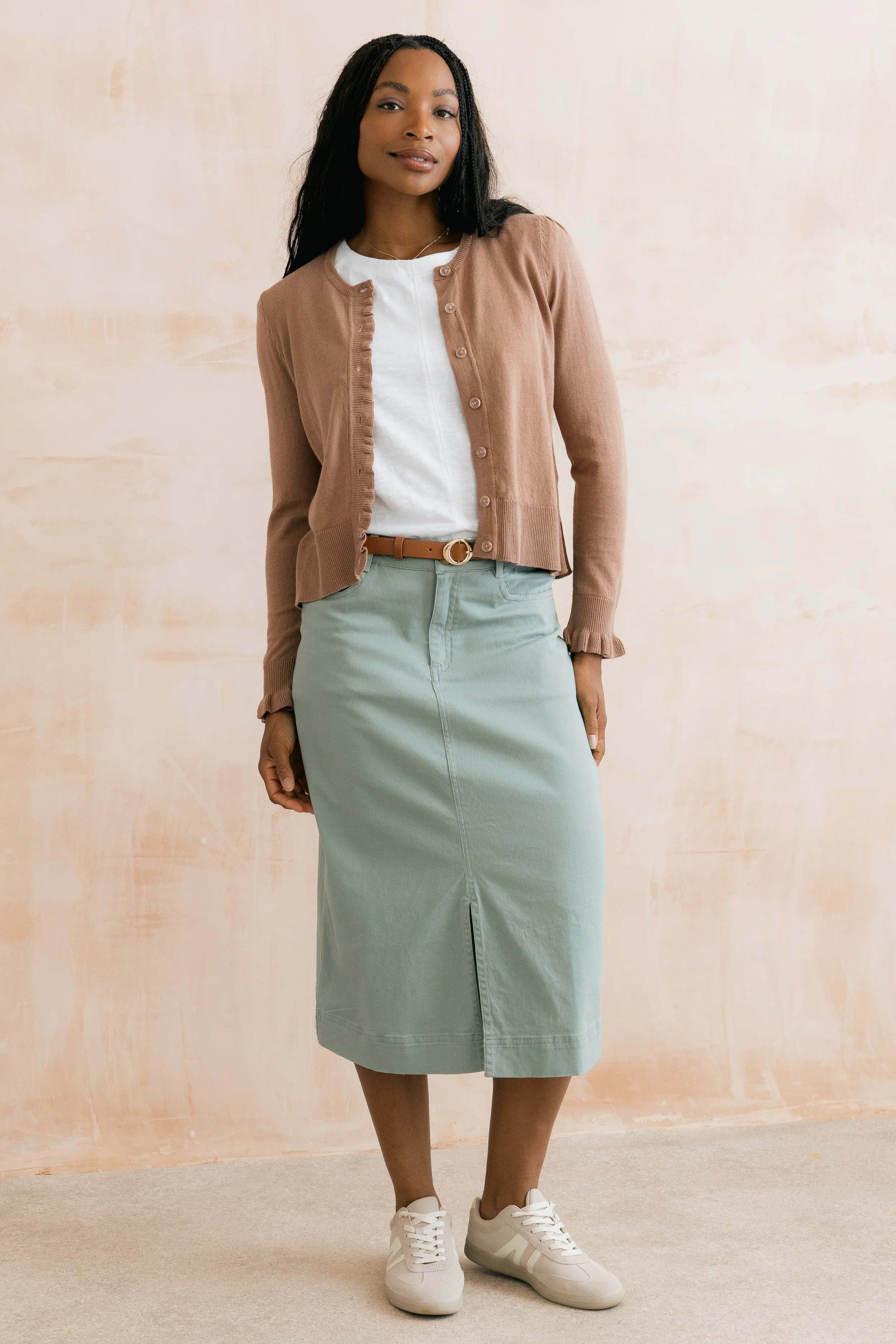 Morwenna Stretch Twill Midi Skirt Silver Sage - Image 2