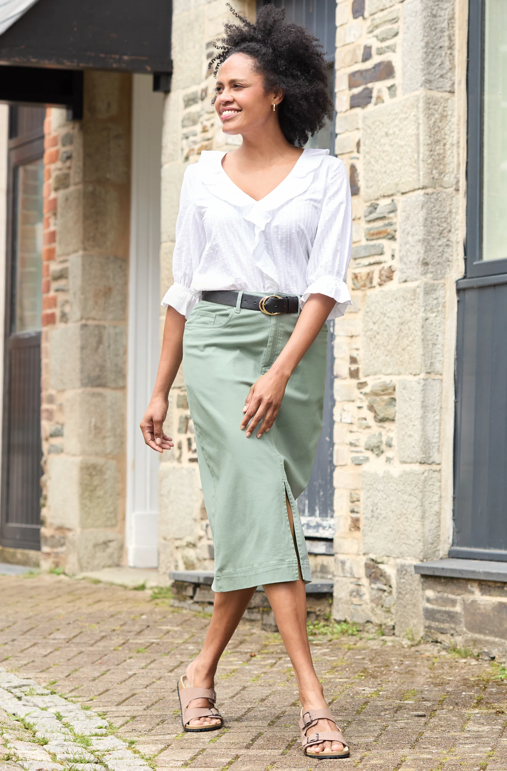 Morwenna Stretch Twill Midi Skirt Silver Sage - Image 7