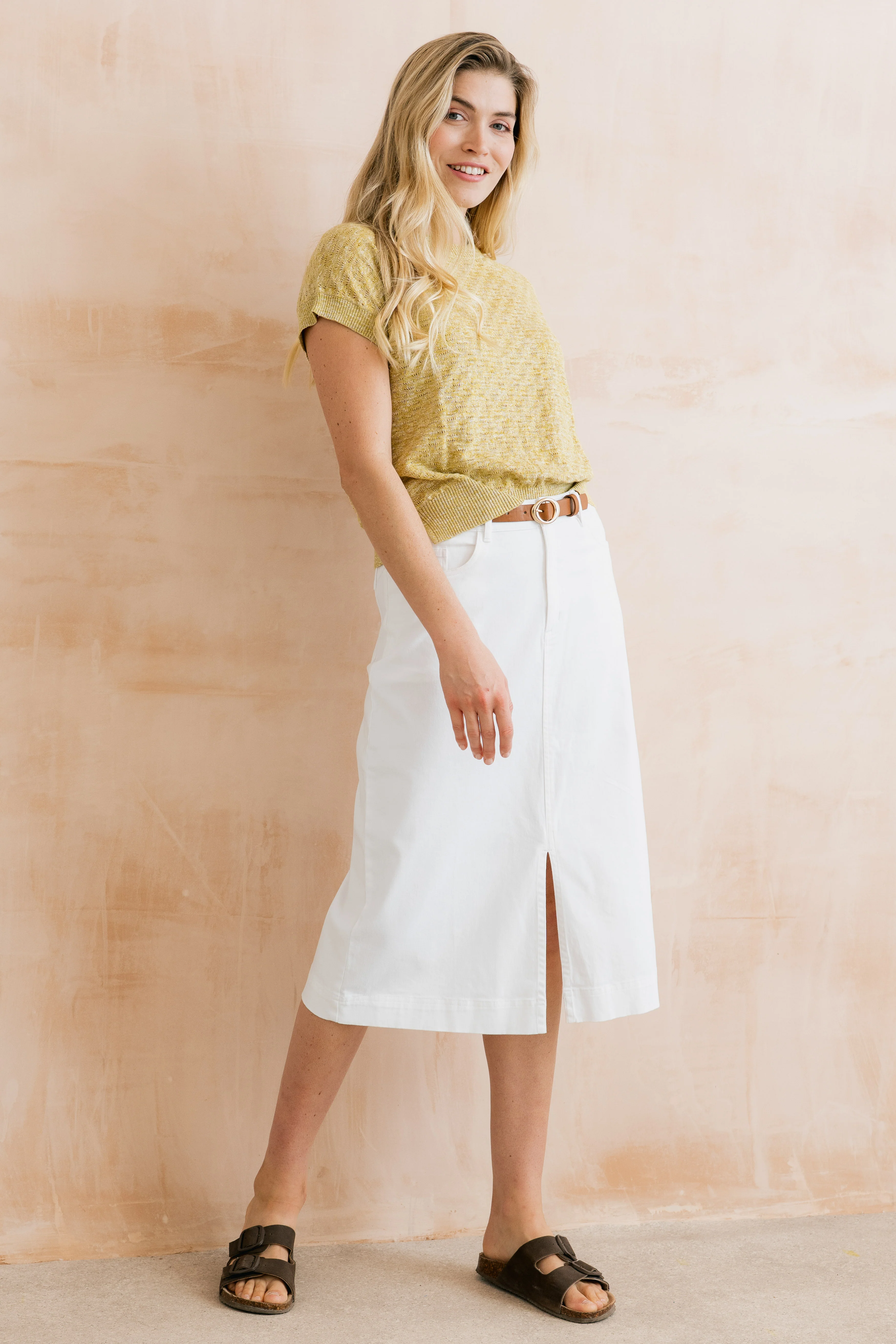 Morwenna Stretch Twill Midi Skirt White - Image 3
