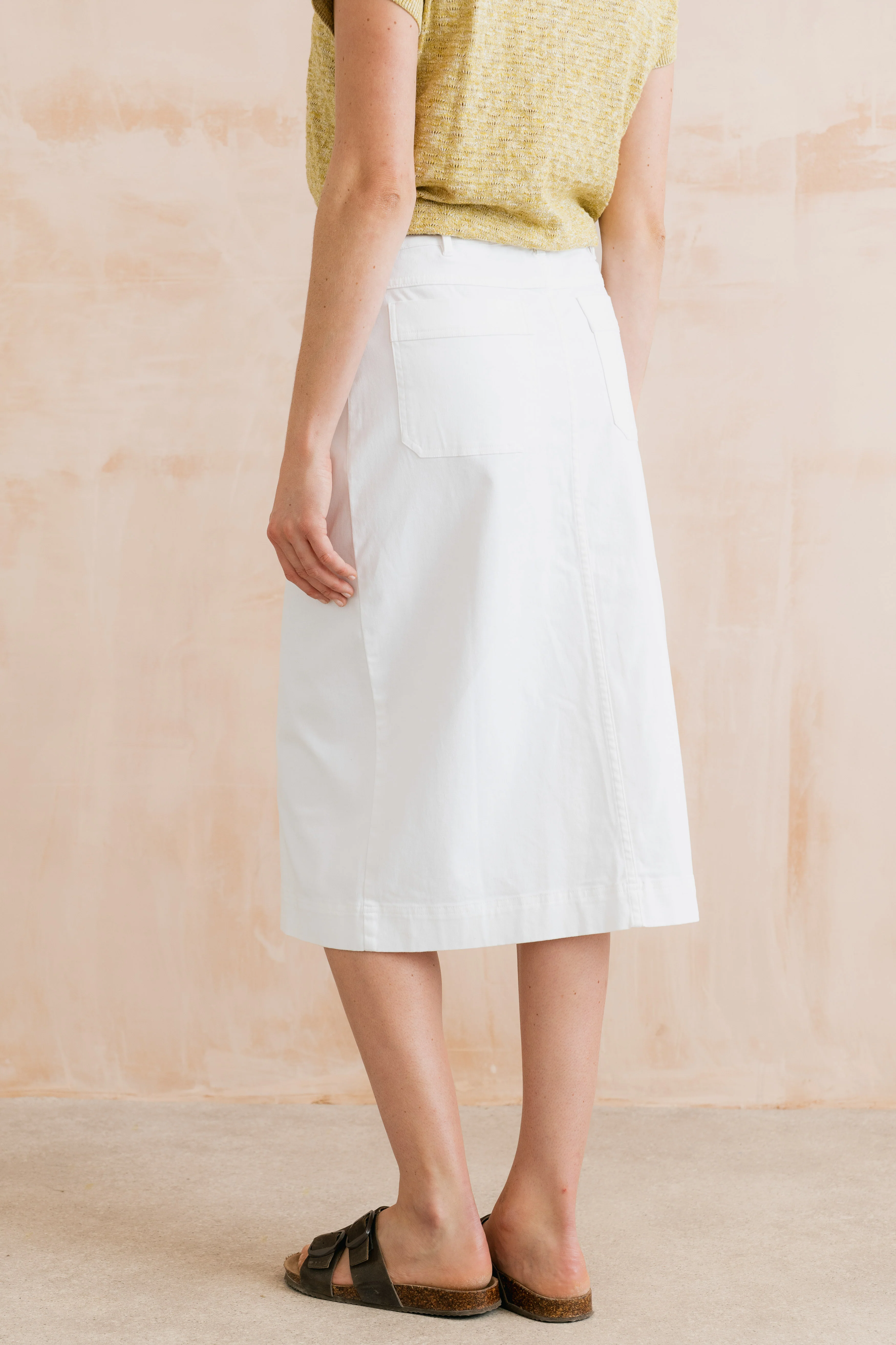 Morwenna Stretch Twill Midi Skirt White - Image 4