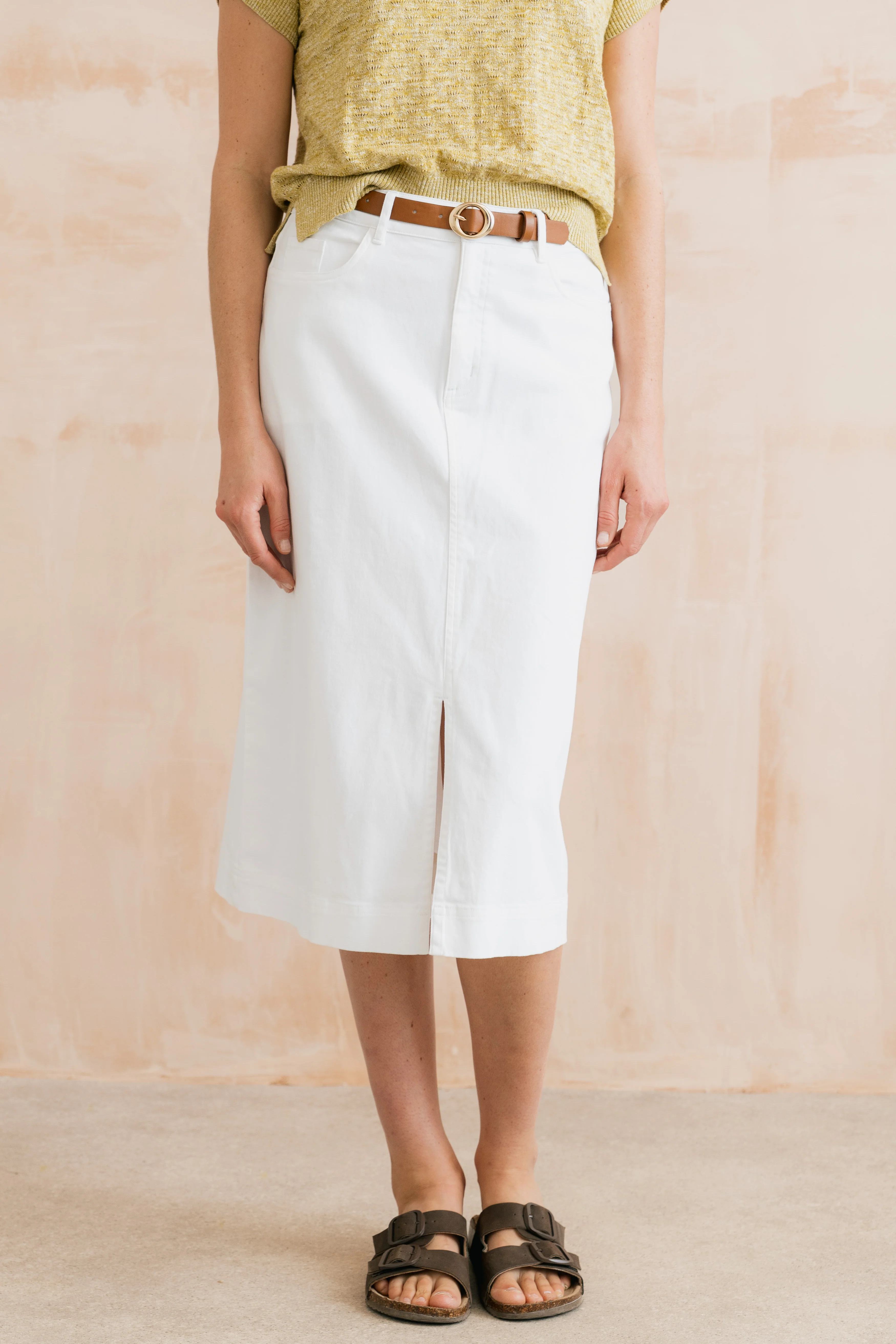 Morwenna Stretch Twill Midi Skirt White - Image 5