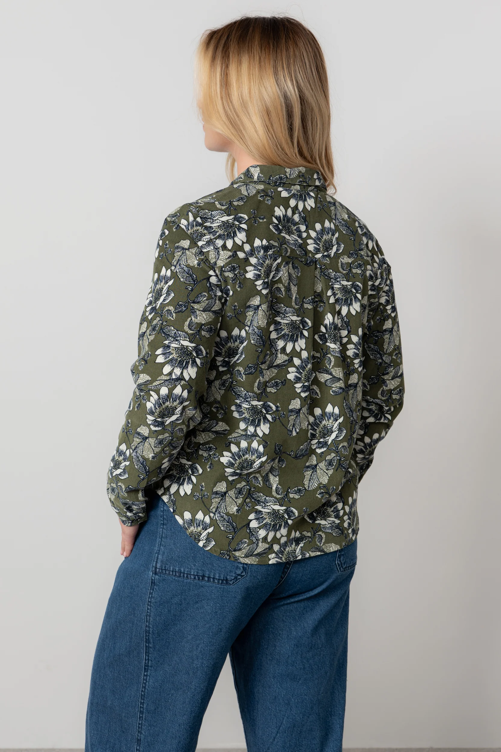 Patsy Cotton Pincord Floral Shirt Moss - Image 4