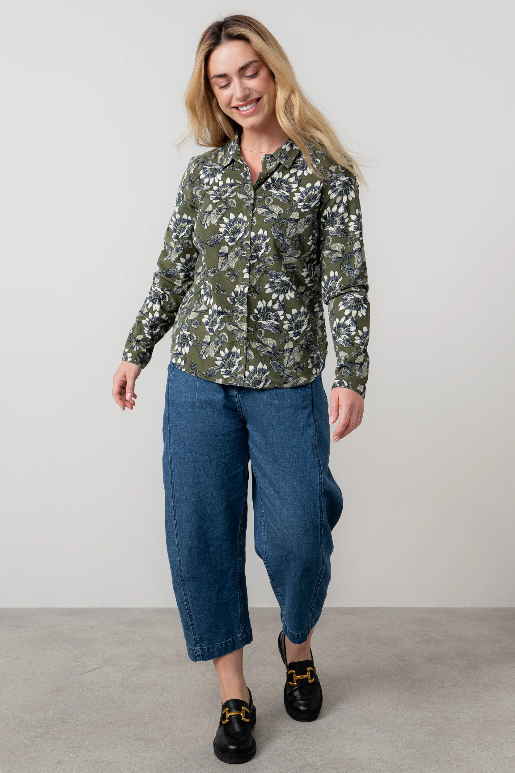 Patsy Cotton Pincord Floral Shirt Moss - Image 5