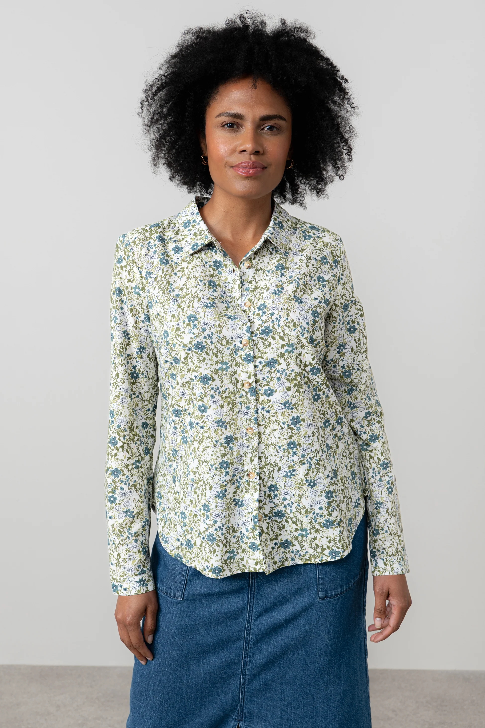 Patsy Ditsy Print Organic Cotton Shirt Moss - Image 3
