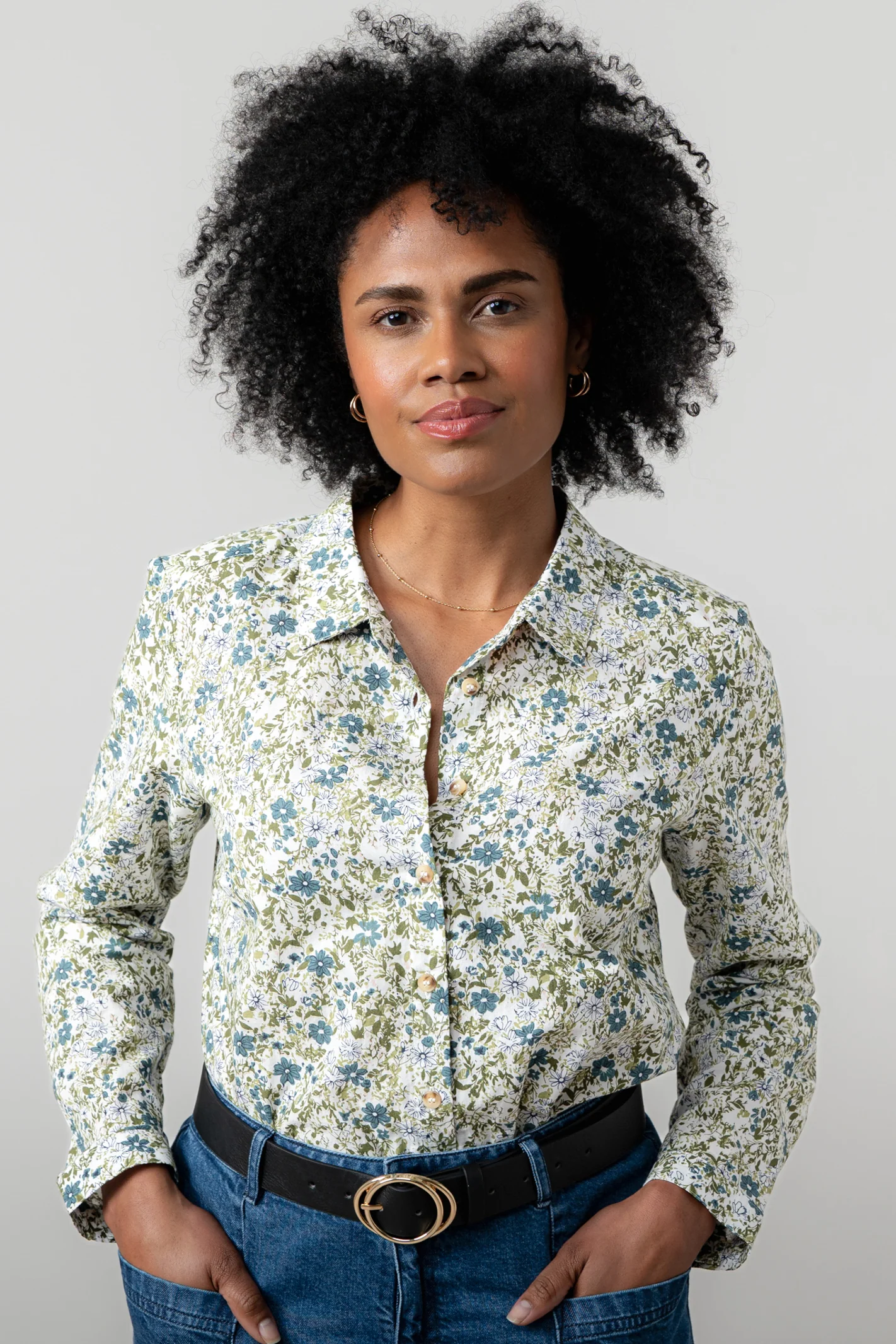 Patsy Ditsy Print Organic Cotton Shirt Moss - Image 5