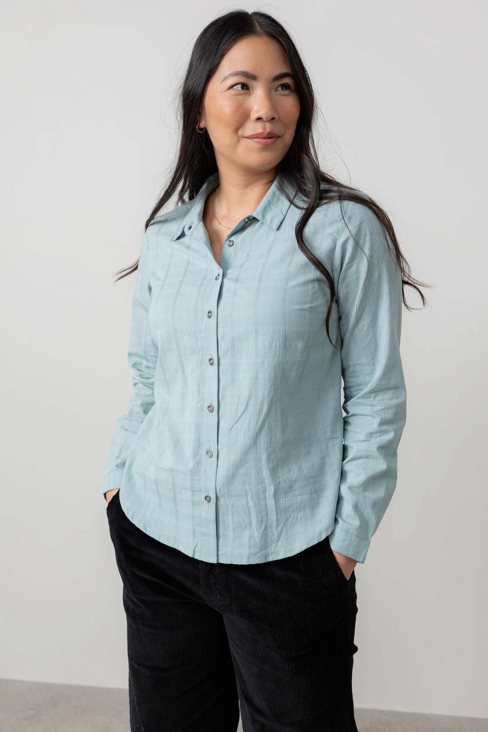 Patsy Organic Cotton Check Shirt Ice Blue - Image 4