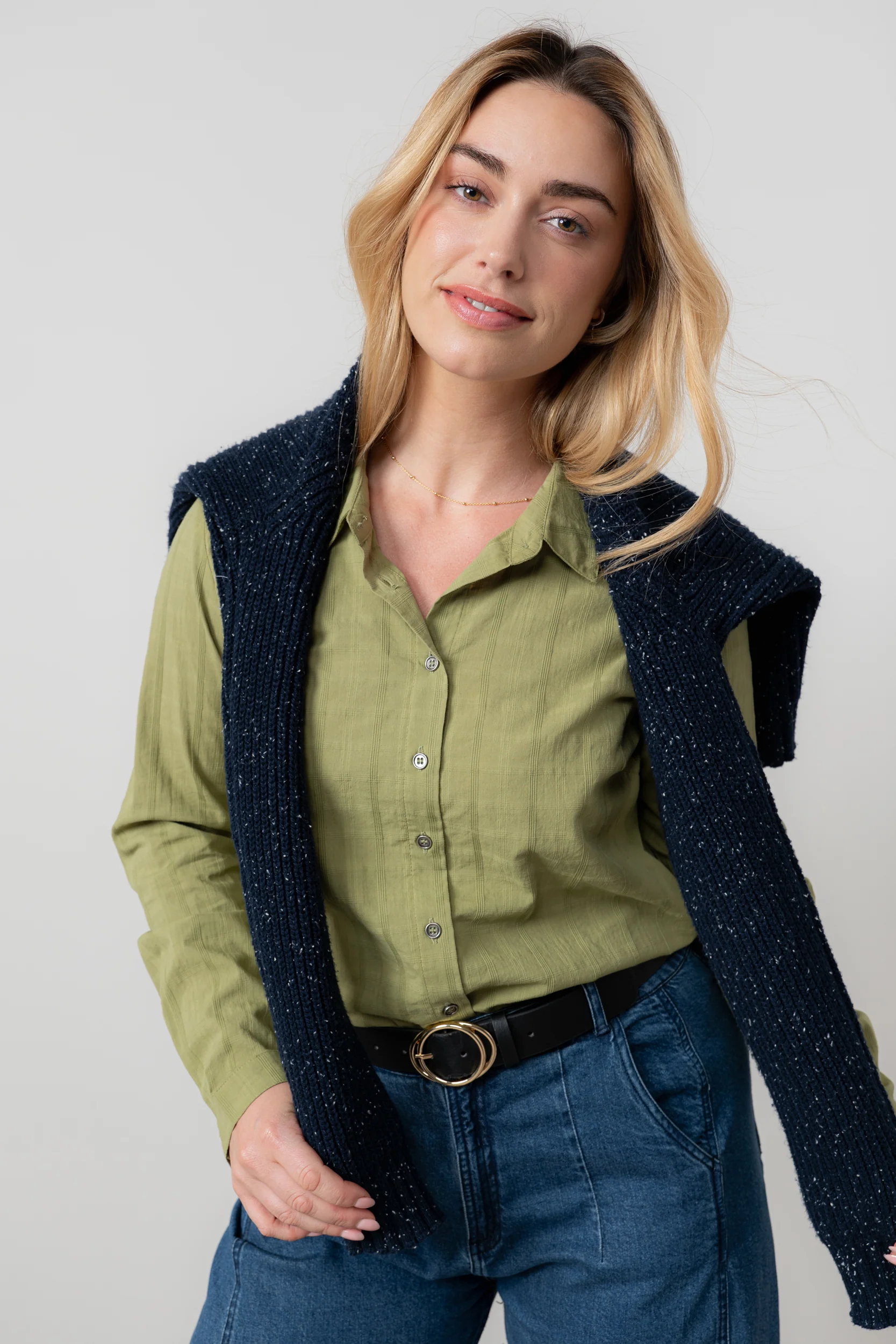 Patsy Organic Cotton Check Shirt Moss - Image 3