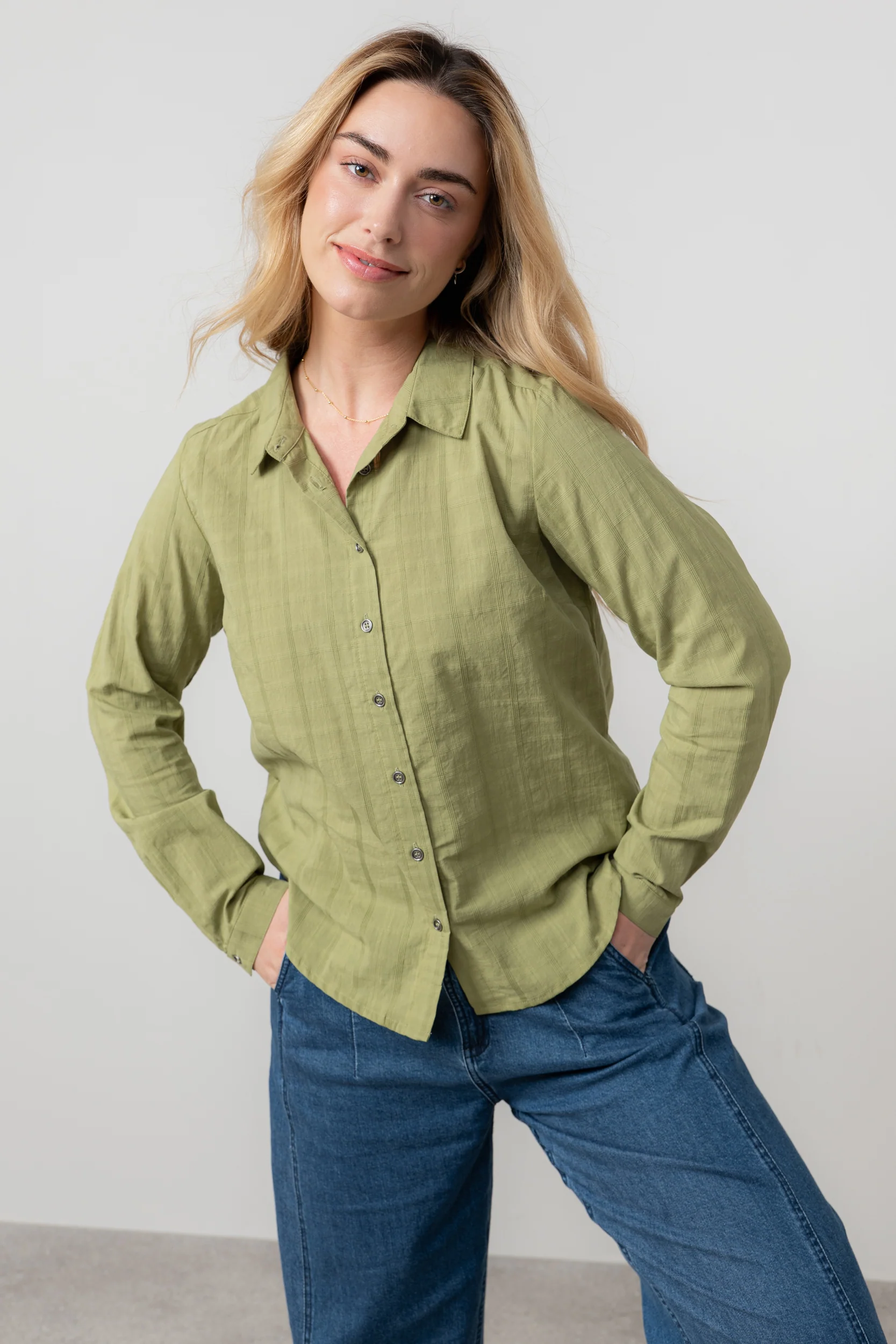 Patsy Organic Cotton Check Shirt Moss - Image 5