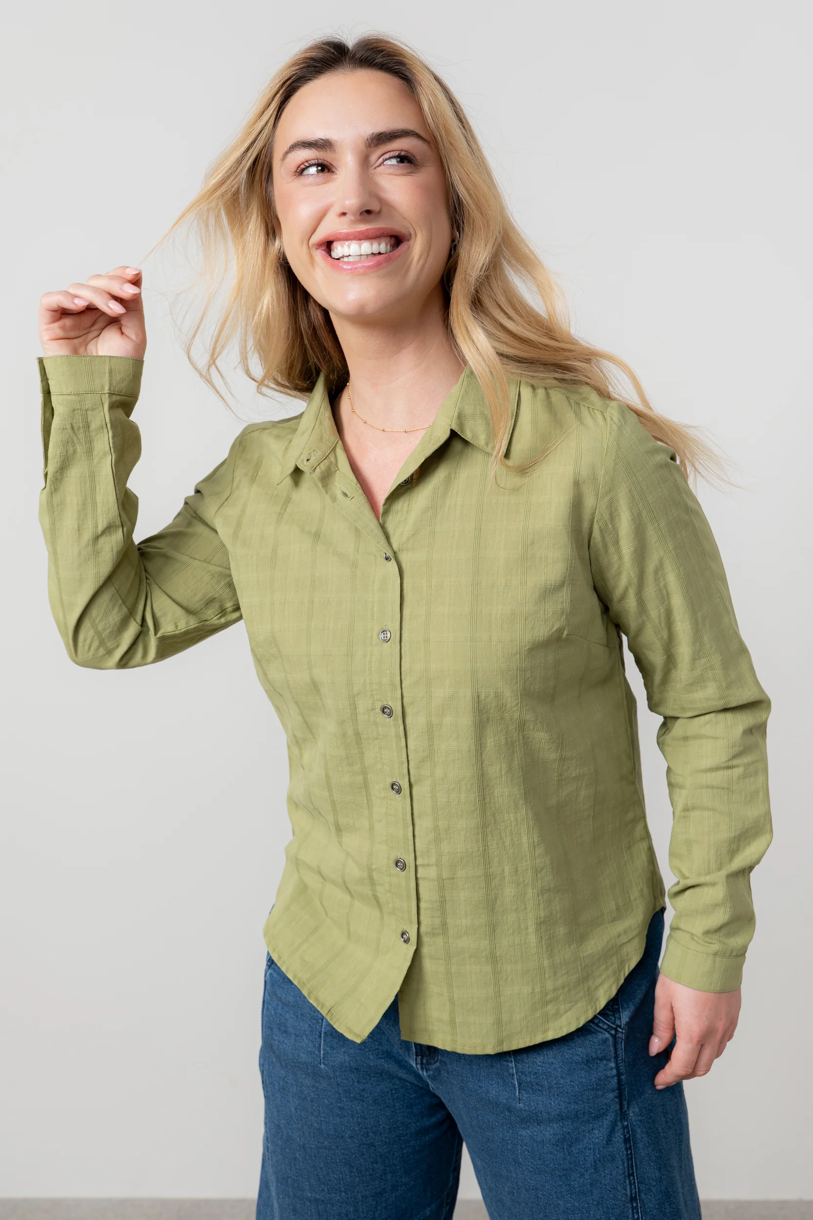 Patsy Organic Cotton Check Shirt Moss - Image 7