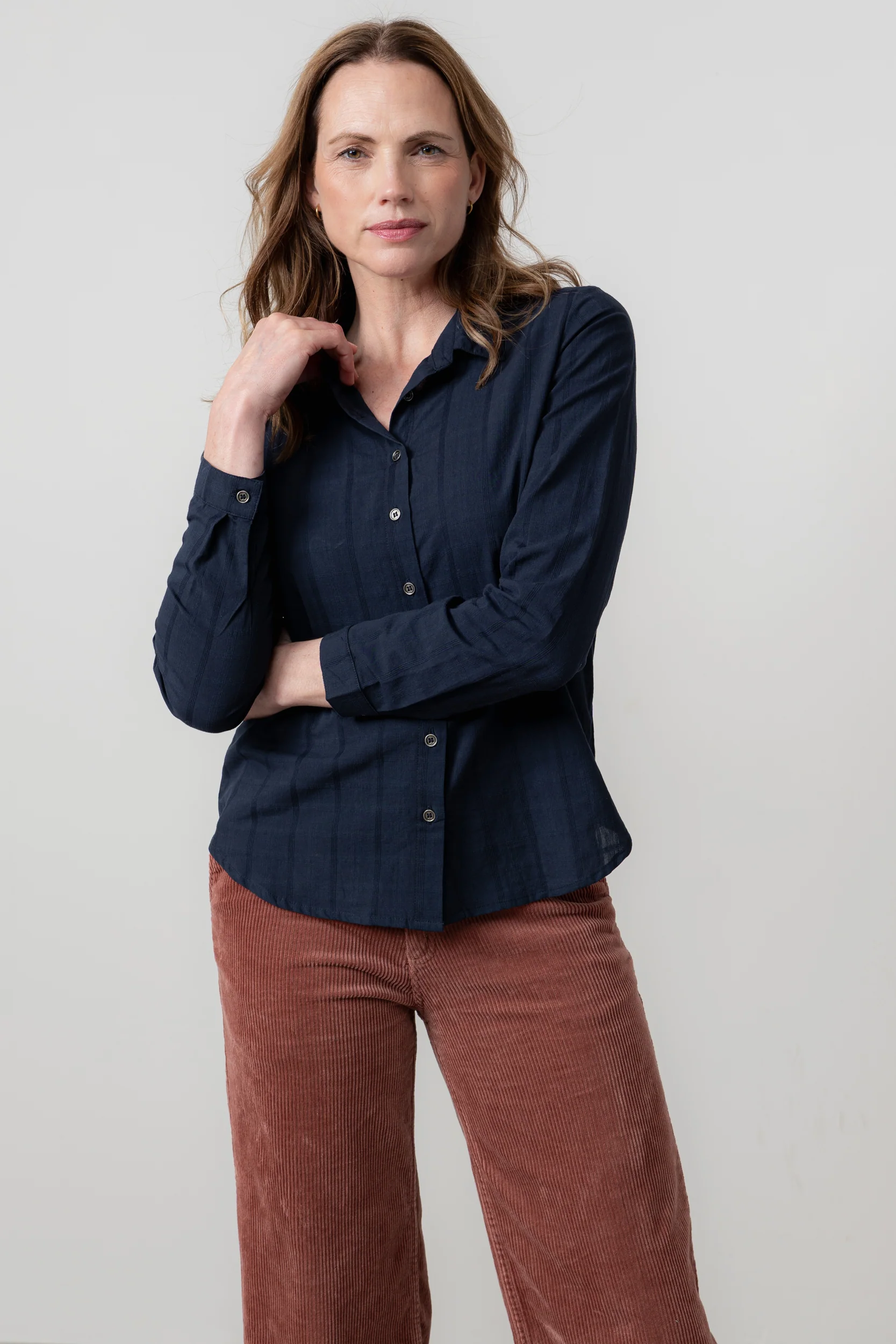 Patsy Organic Cotton Check Shirt Navy - Image 3