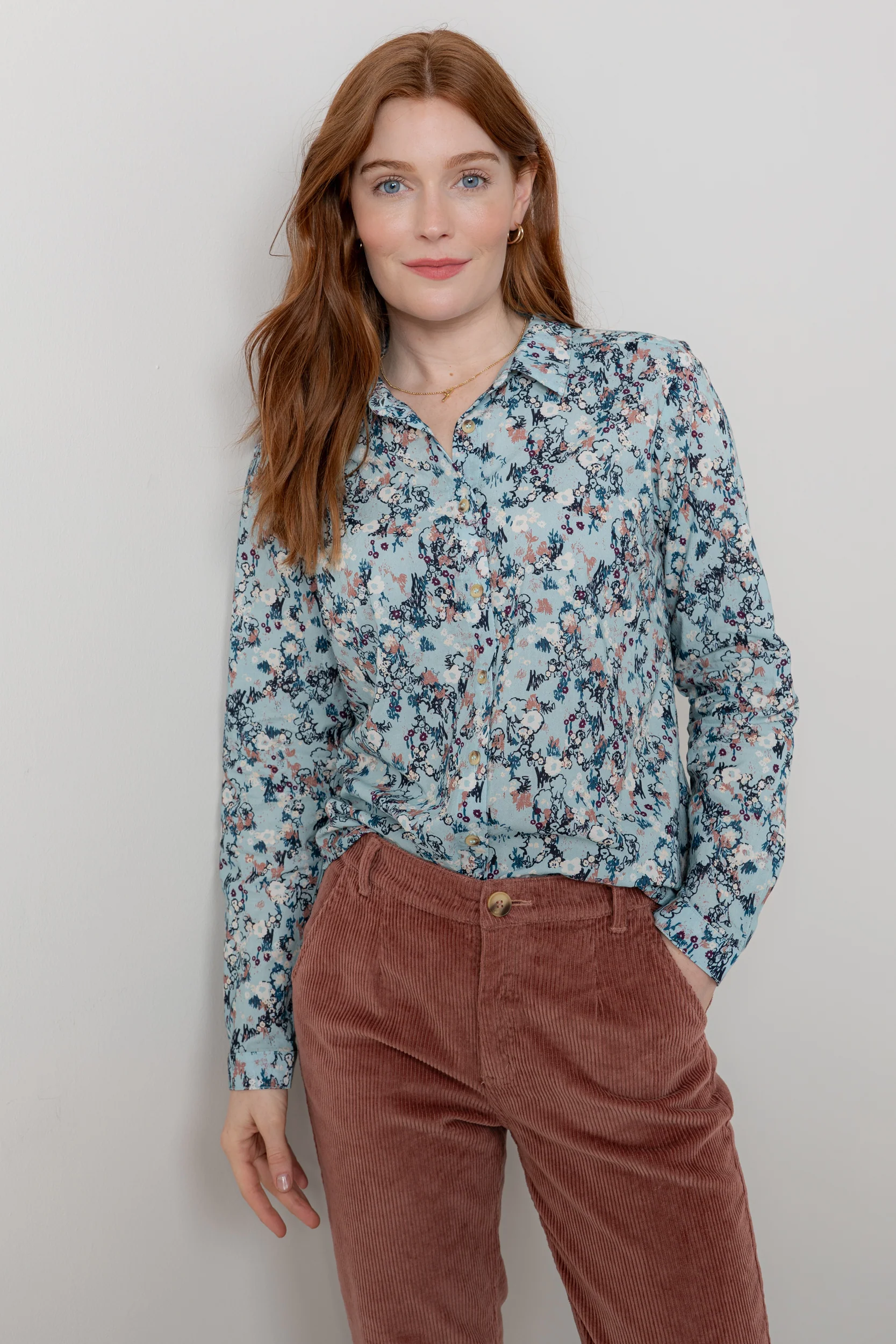 Patsy Organic Cotton Ditsy Shirt Ice Blue - Image 5