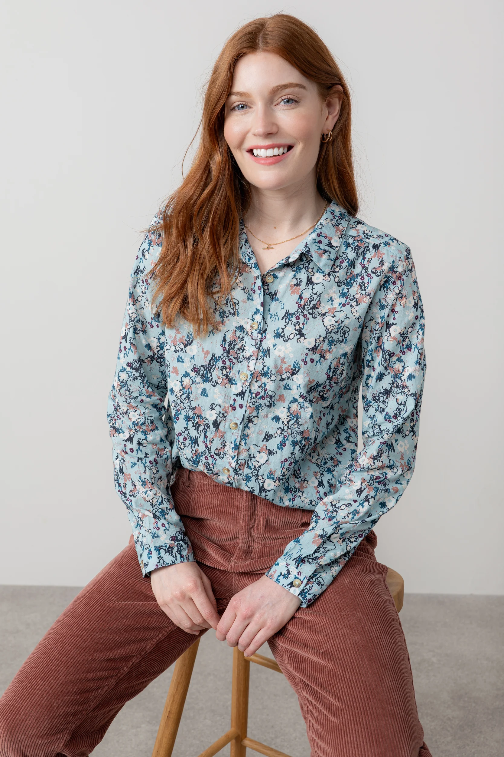 Patsy Organic Cotton Ditsy Shirt Ice Blue - Image 6