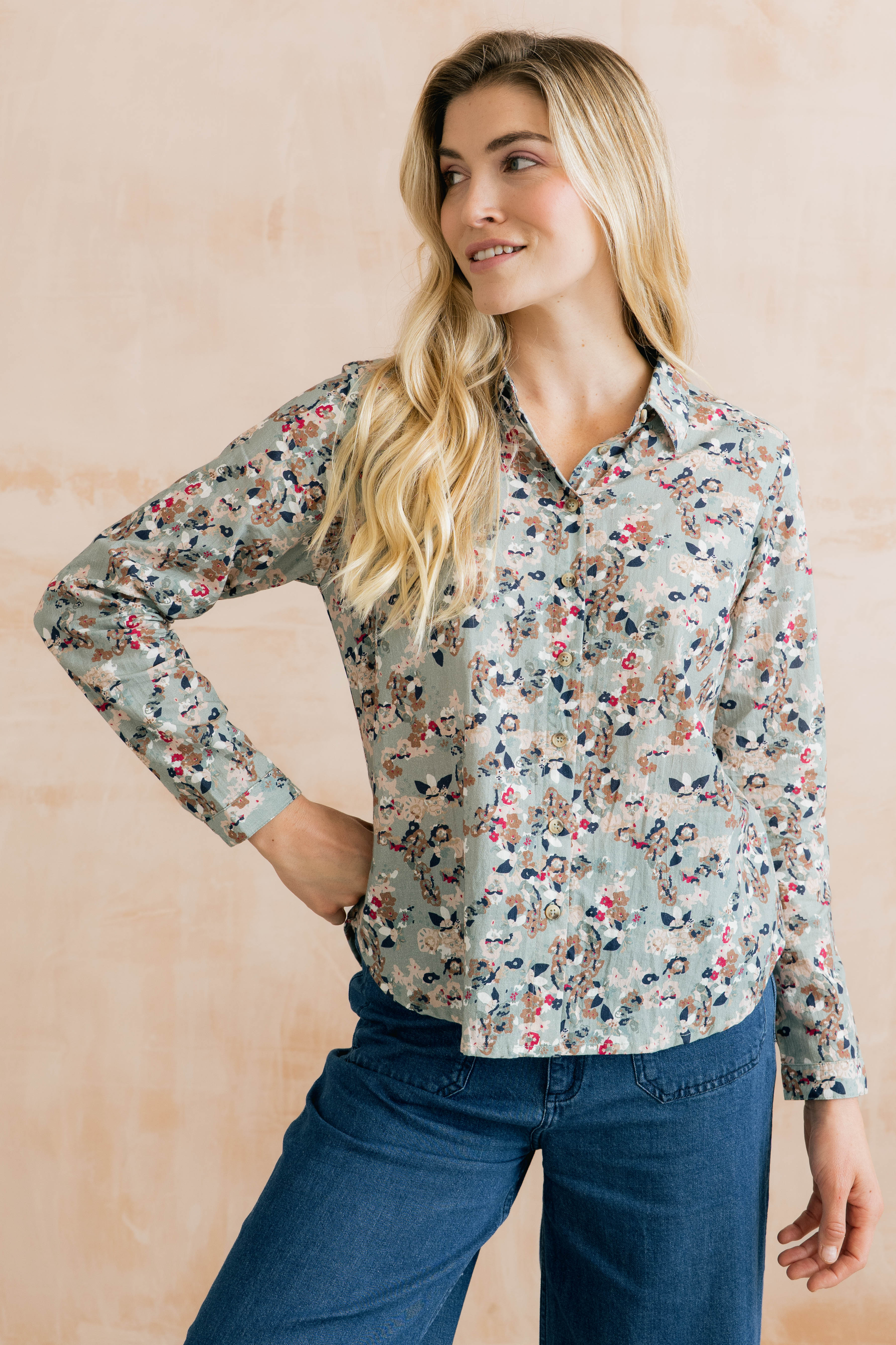 Patsy Organic Ditsy Shirt Ocean - Image 3