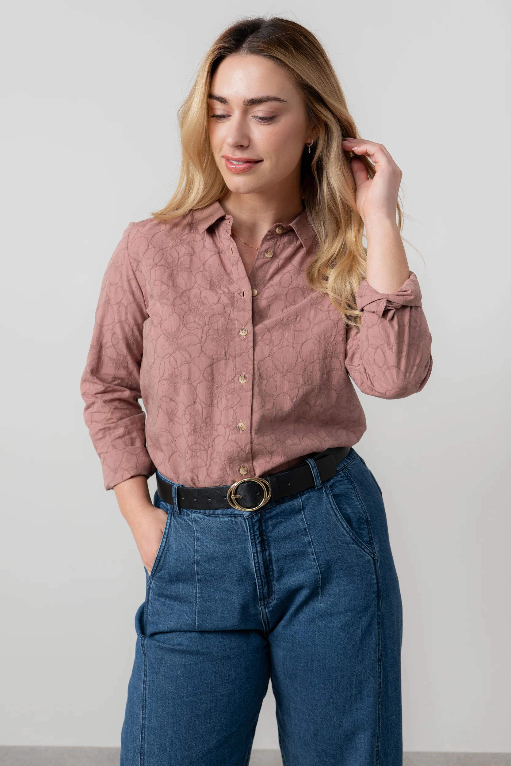 Patsy Textured Jacquard Shirt Antique Rose - Image 3