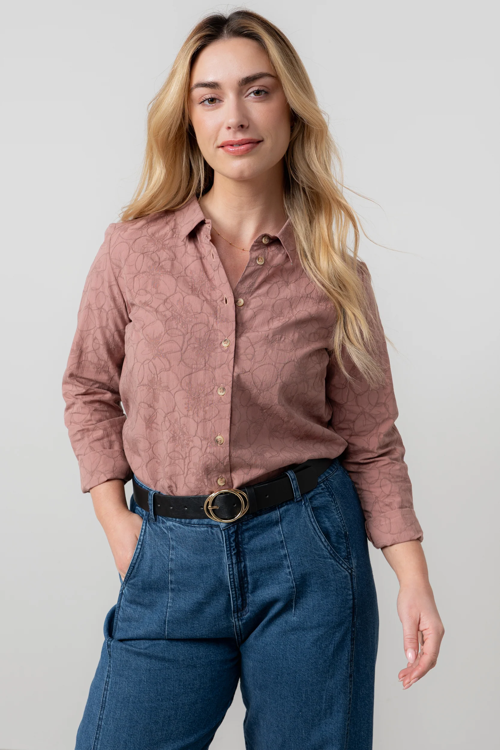 Patsy Textured Jacquard Shirt Antique Rose - Image 7