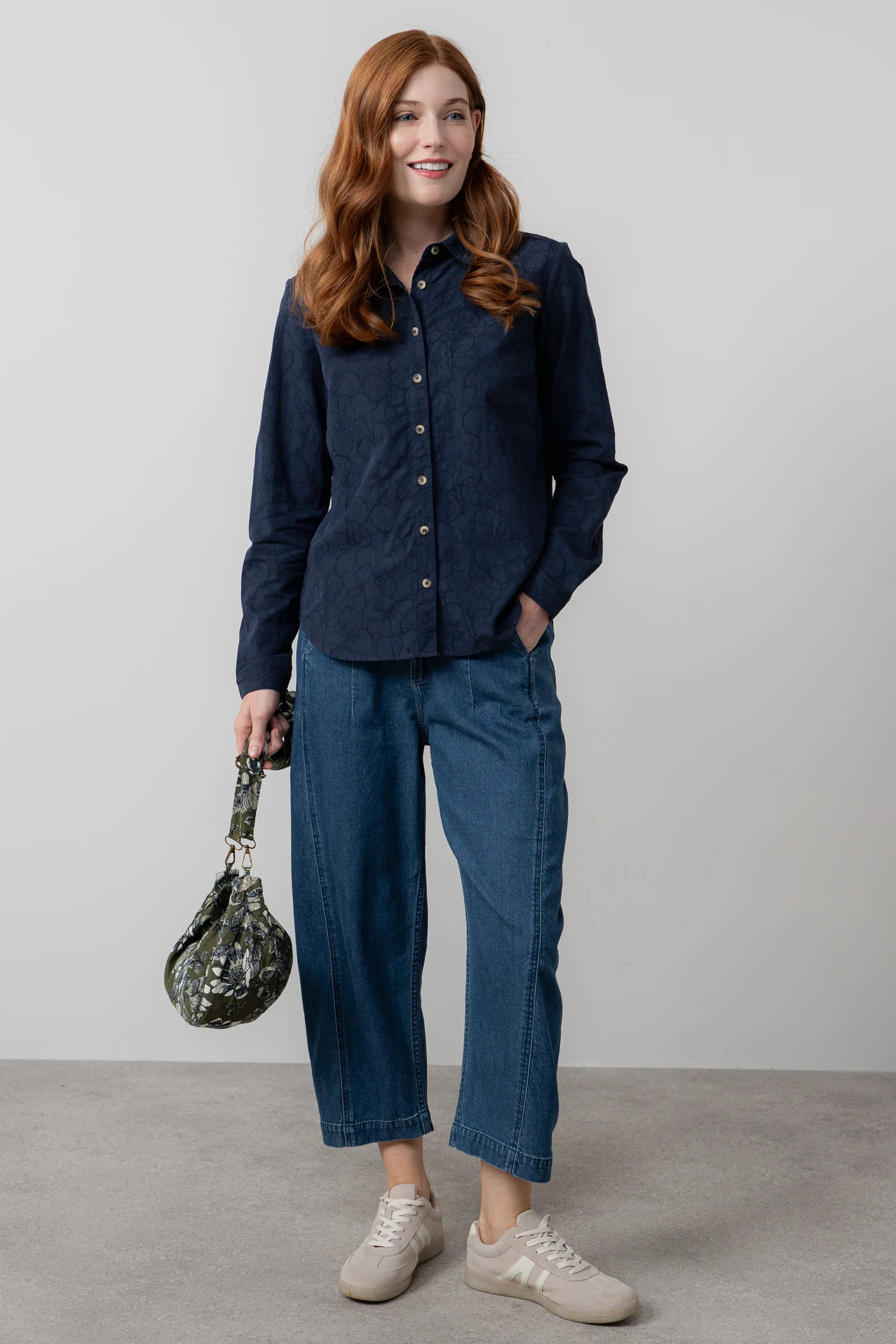 Patsy Textured Jacquard Shirt Navy - Image 7