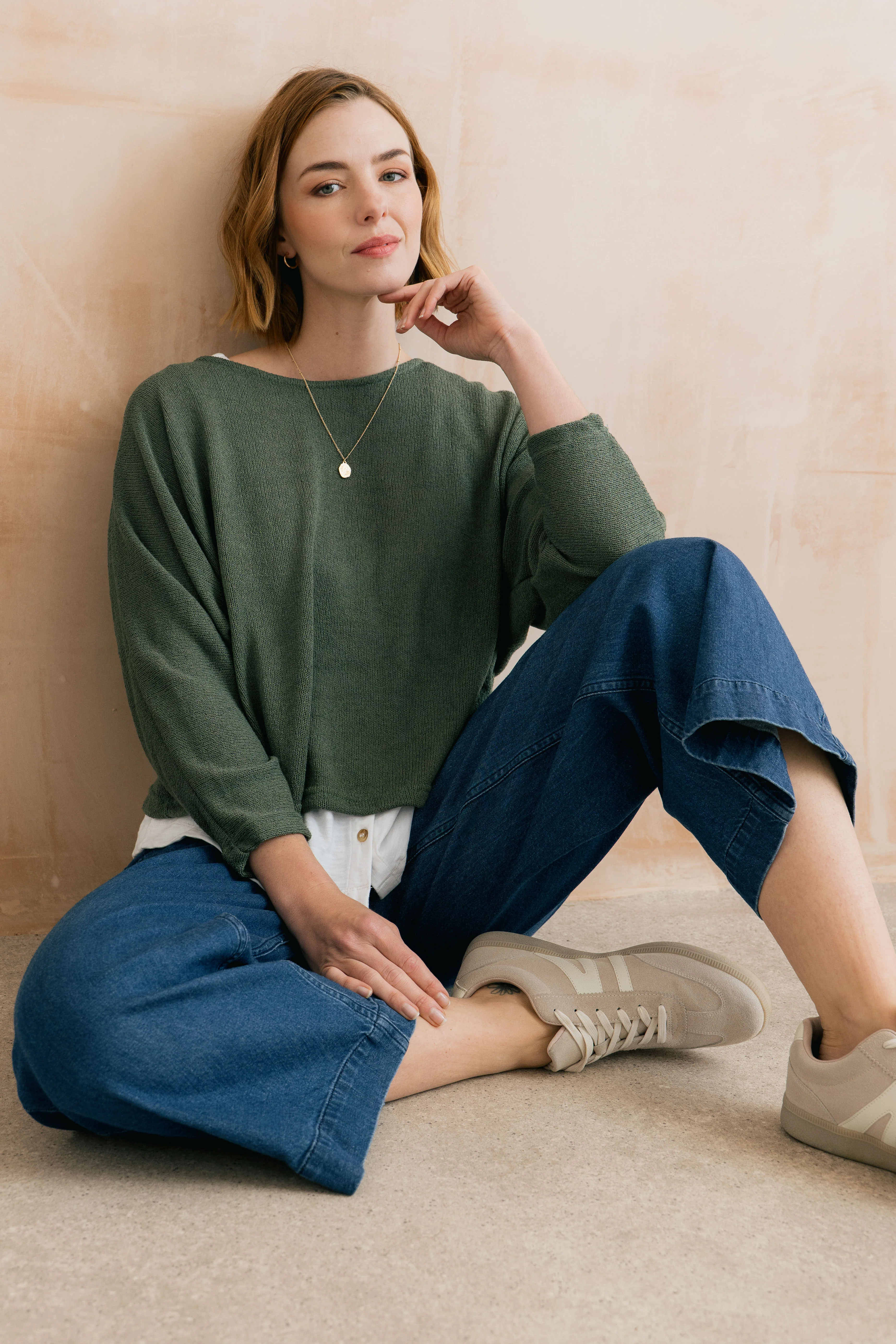 Penny Batwing Crossover Jumper Laurel Green - Image 2