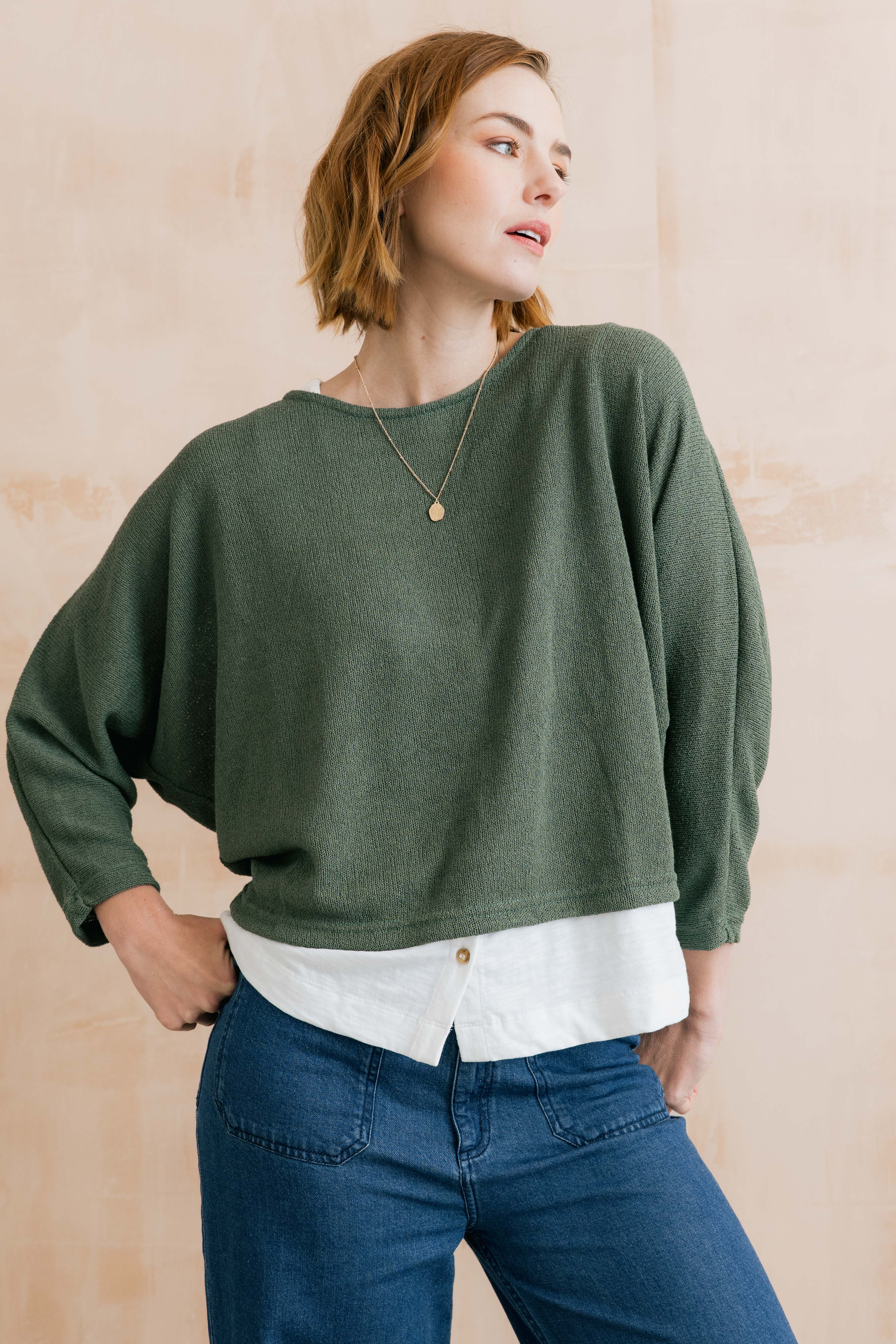 Penny Batwing Crossover Jumper Laurel Green - Image 3