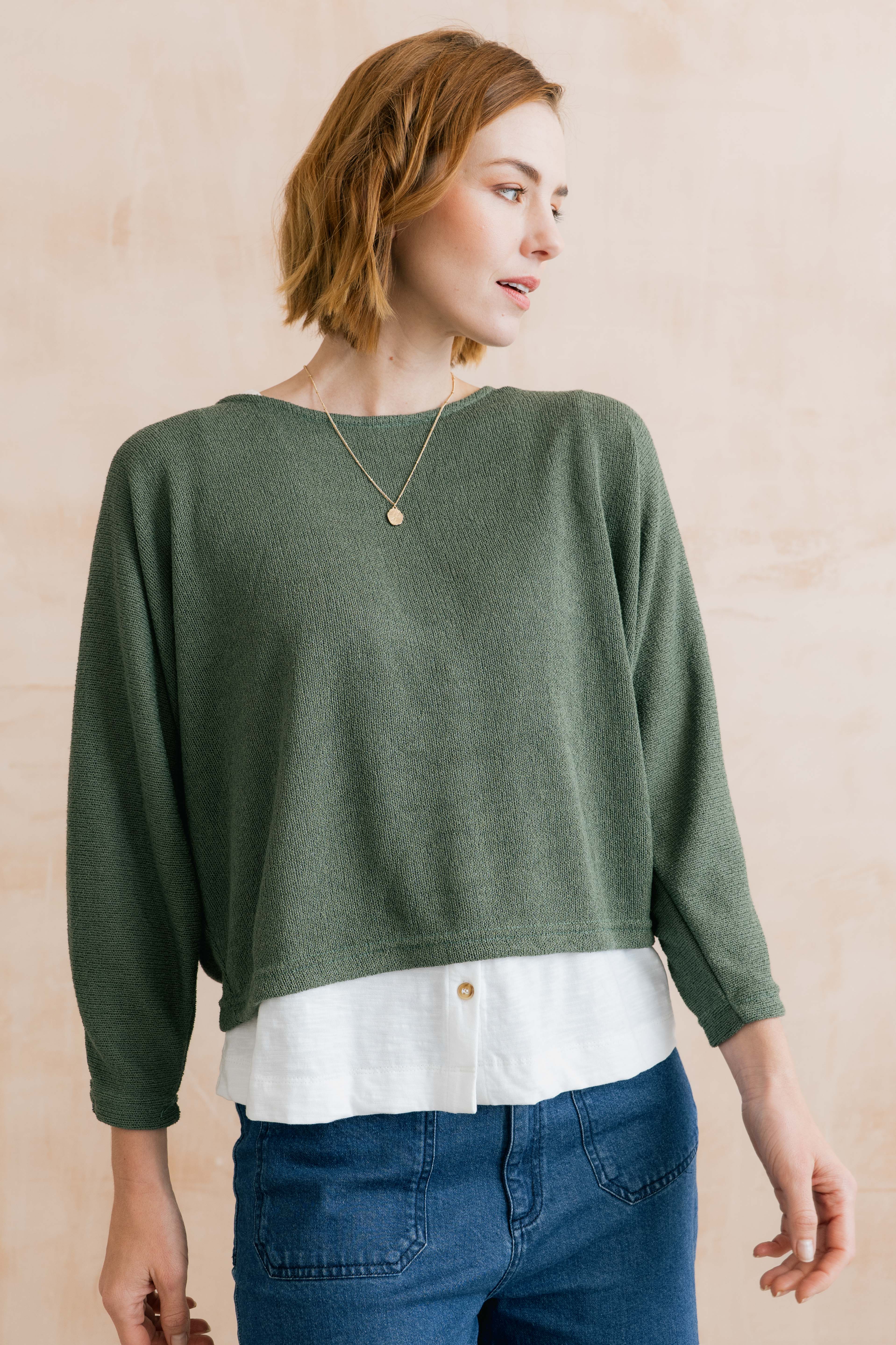 Penny Batwing Crossover Jumper Laurel Green - Image 6