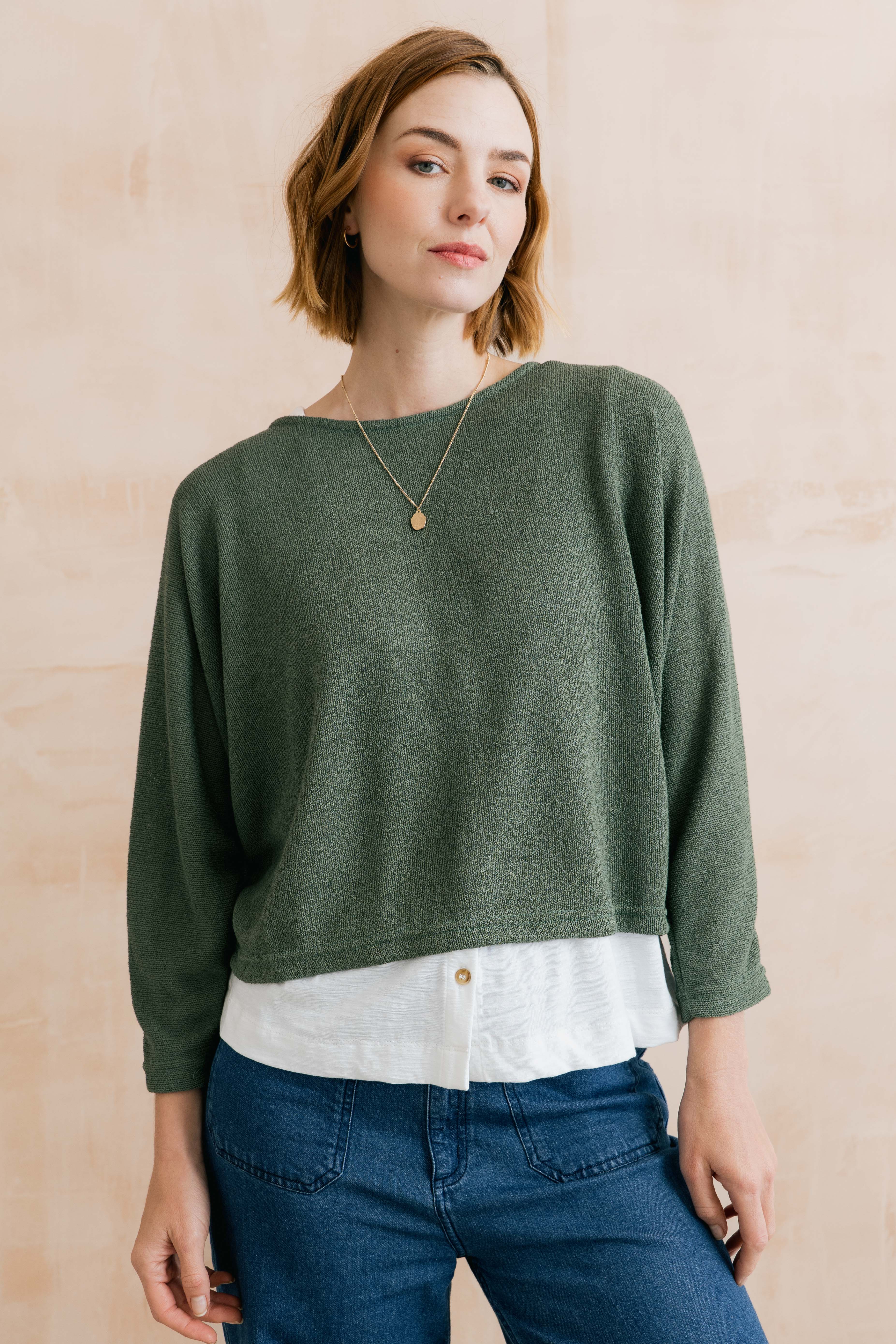 Penny Batwing Crossover Jumper Laurel Green - Image 8