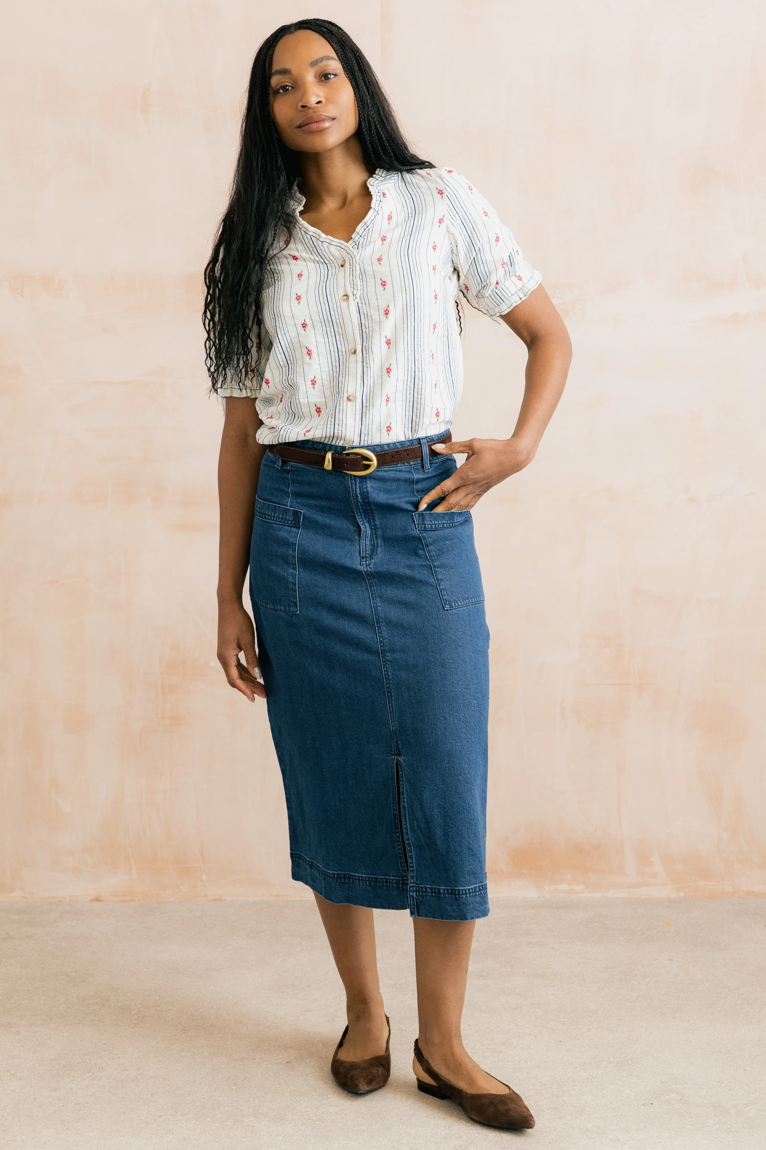 Penrose Denim Midi Skirt Blue - Image 3