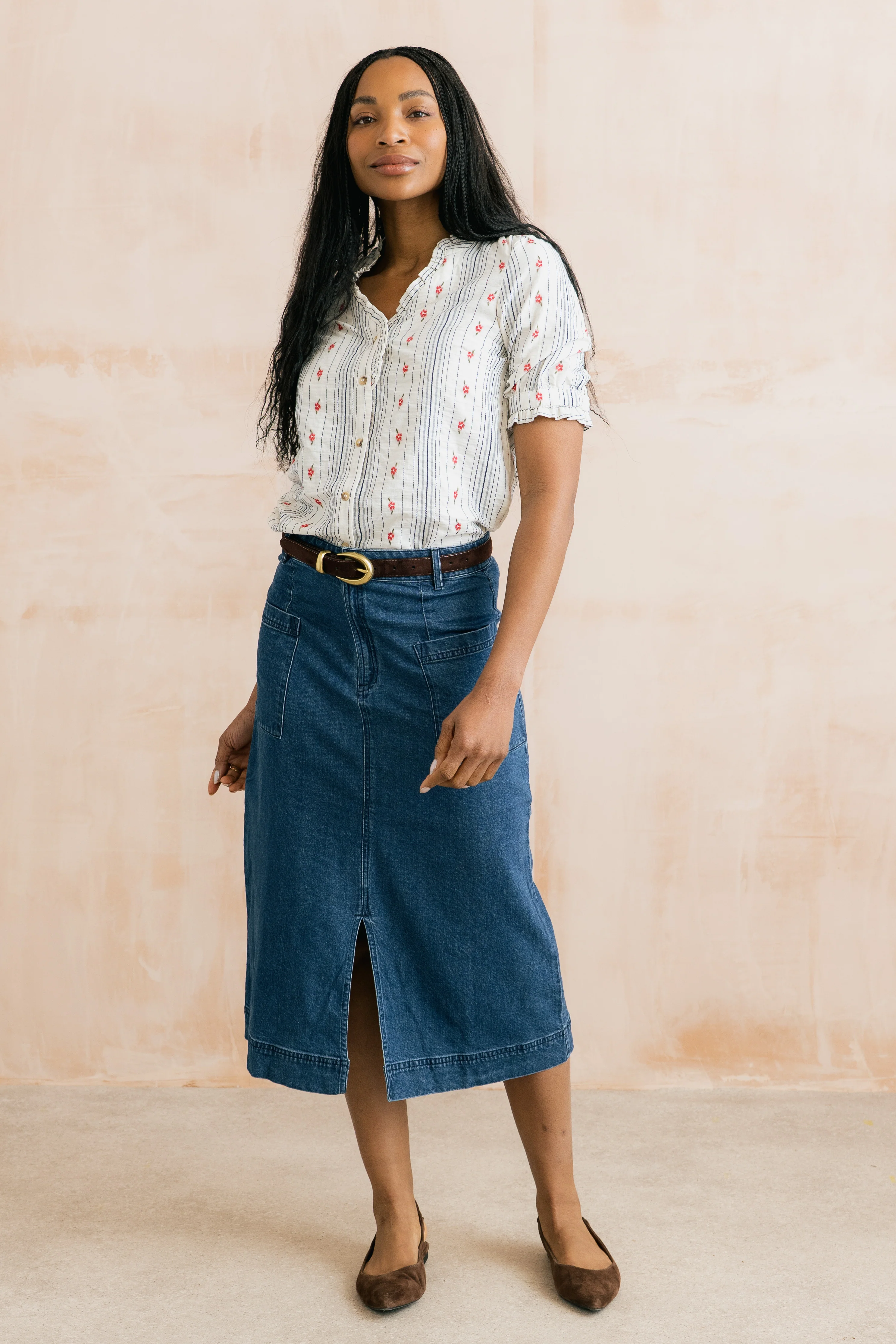 Penrose Denim Midi Skirt Blue - Image 4