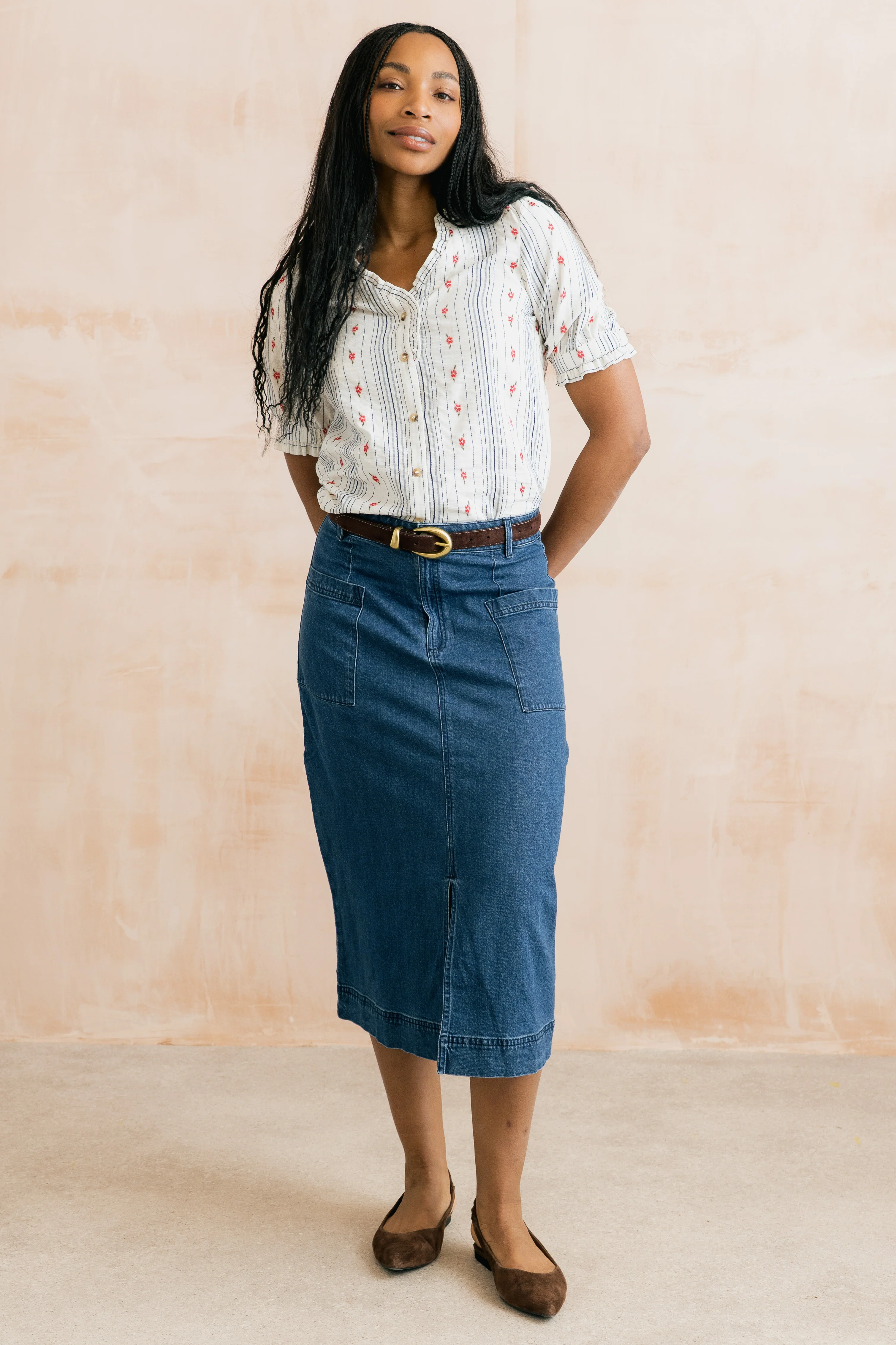 Penrose Denim Midi Skirt Blue - Image 5