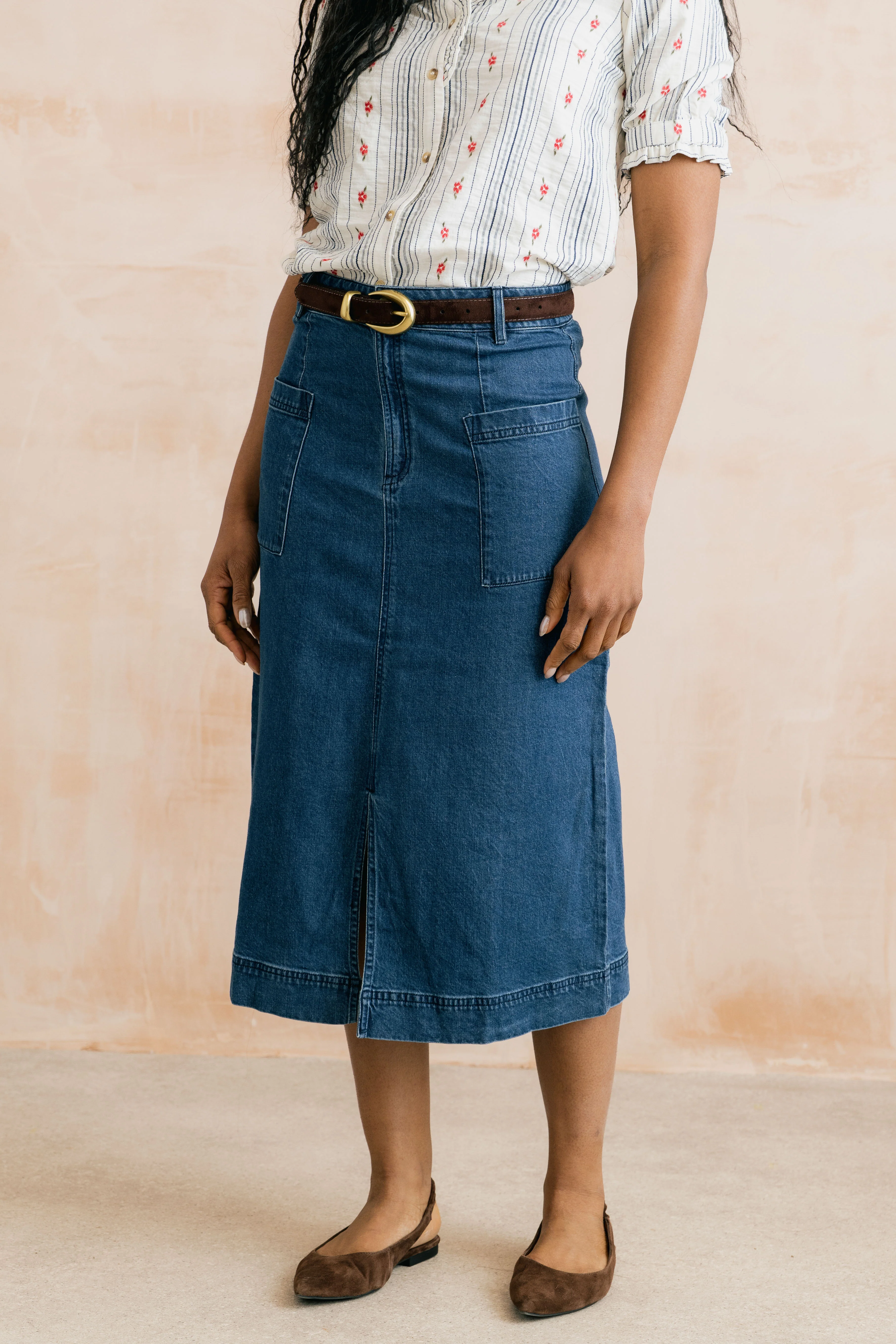 Penrose Denim Midi Skirt Blue - Image 6