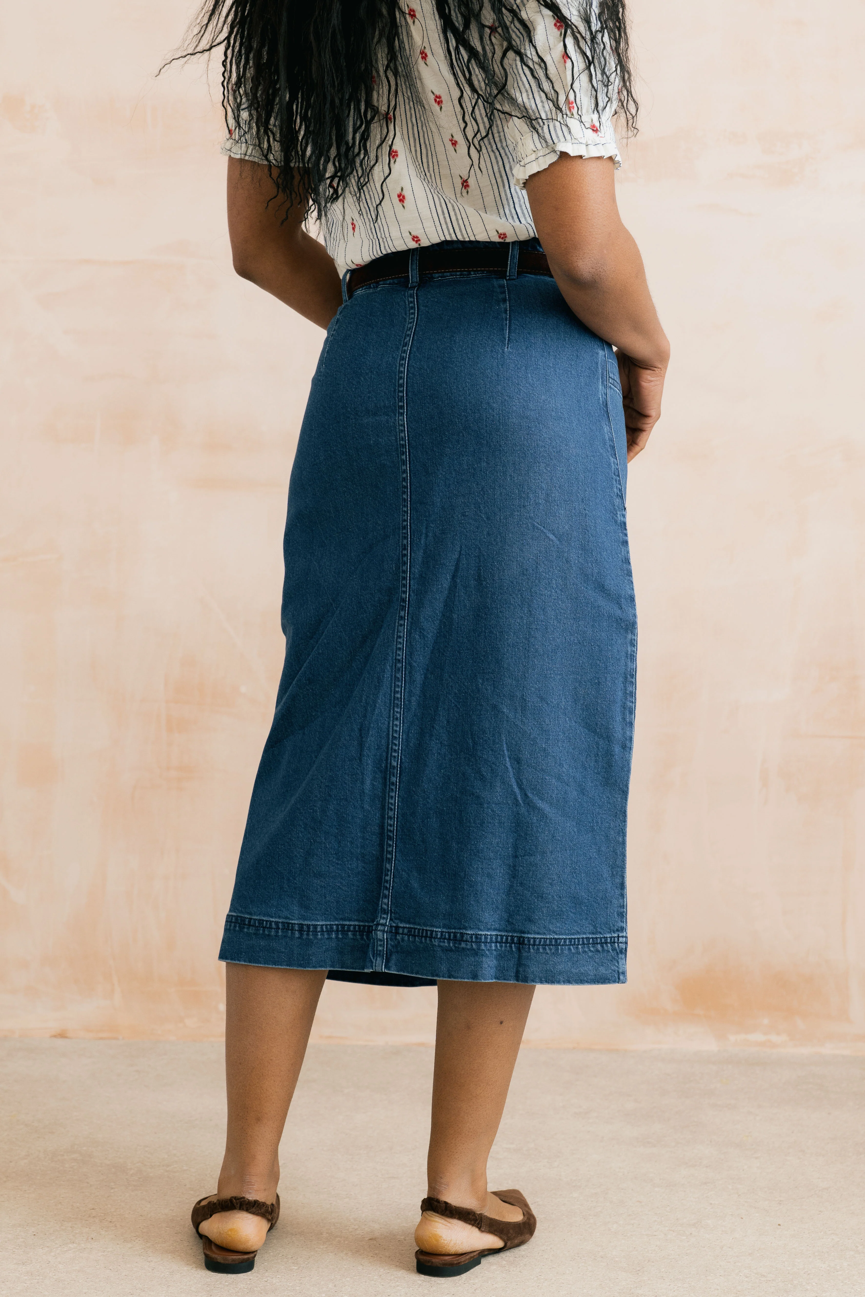 Penrose Denim Midi Skirt Blue - Image 7